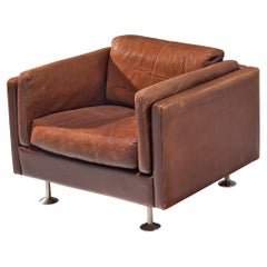 Illum Wikkelsø Cubic Lounge Chair in Brown Leather 