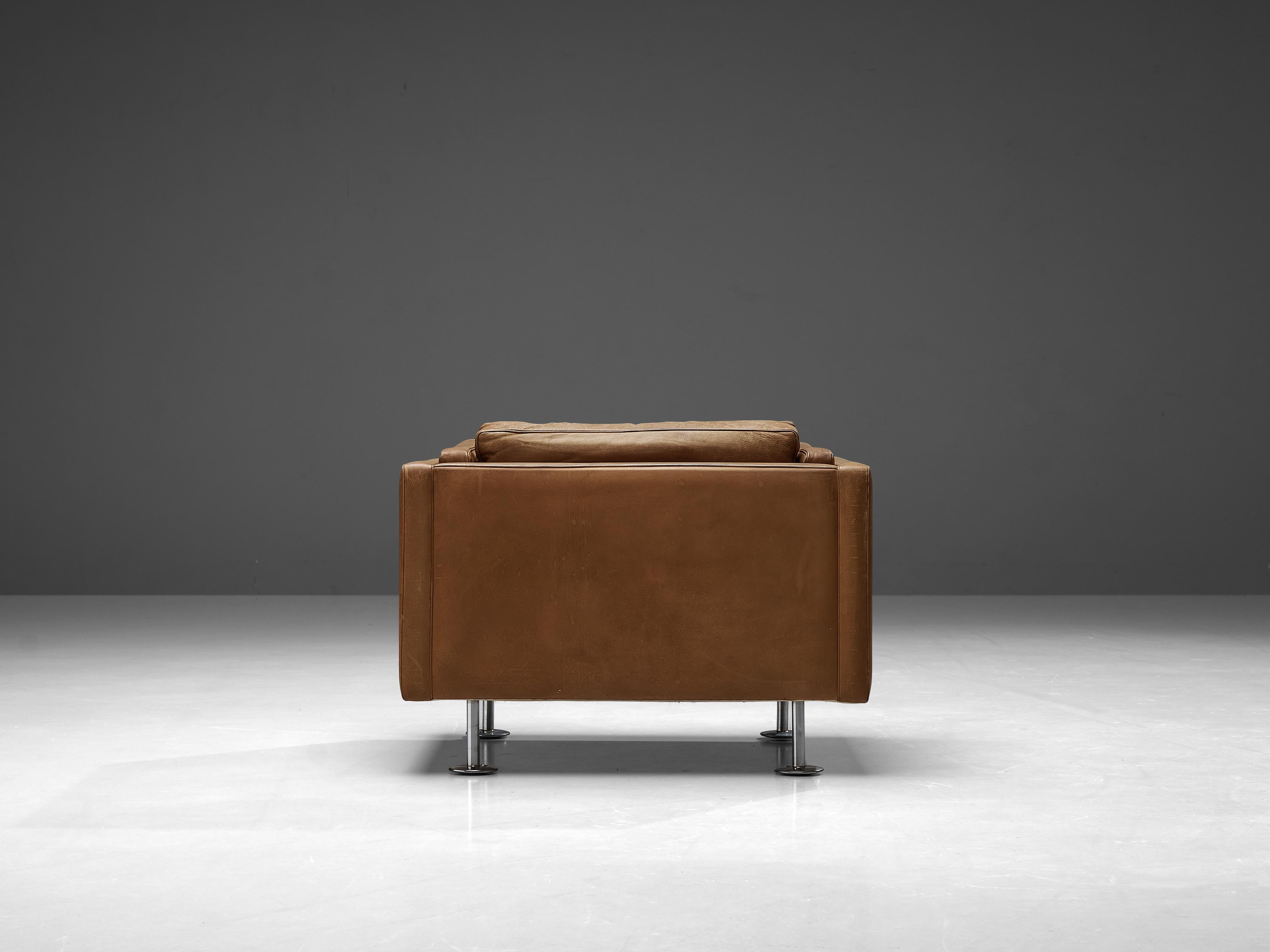 Mid-Century Modern Illum Wikkelsø Cubic Lounge Chair in Cognac Leather