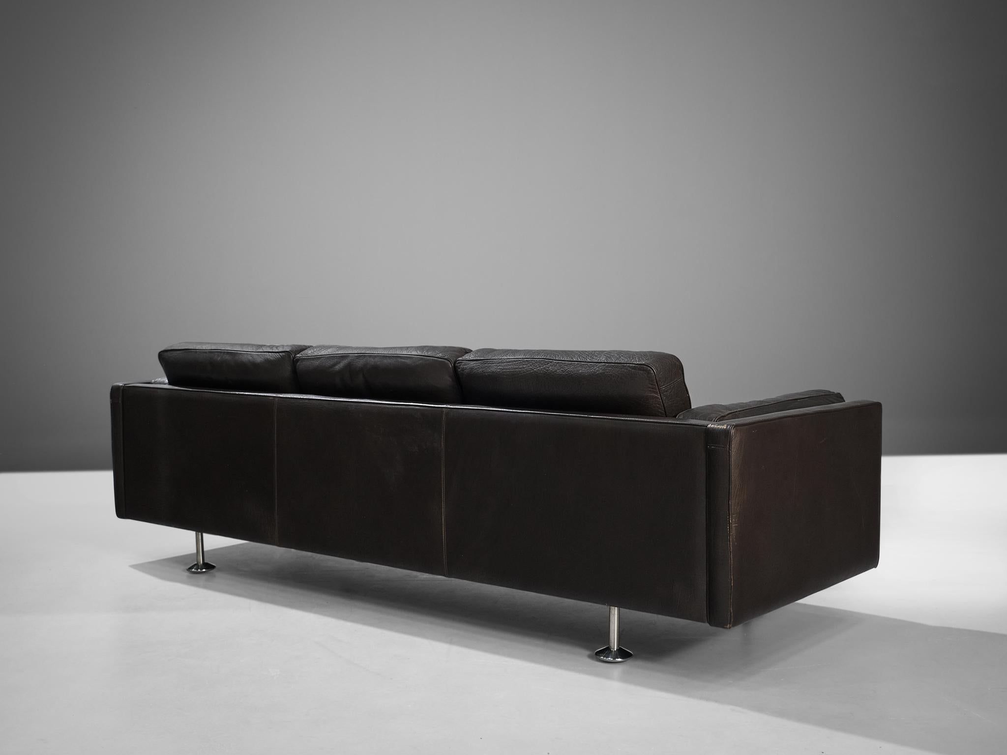 Danish Illum Wikkelsø Cubic Sofa in Black Leather  For Sale