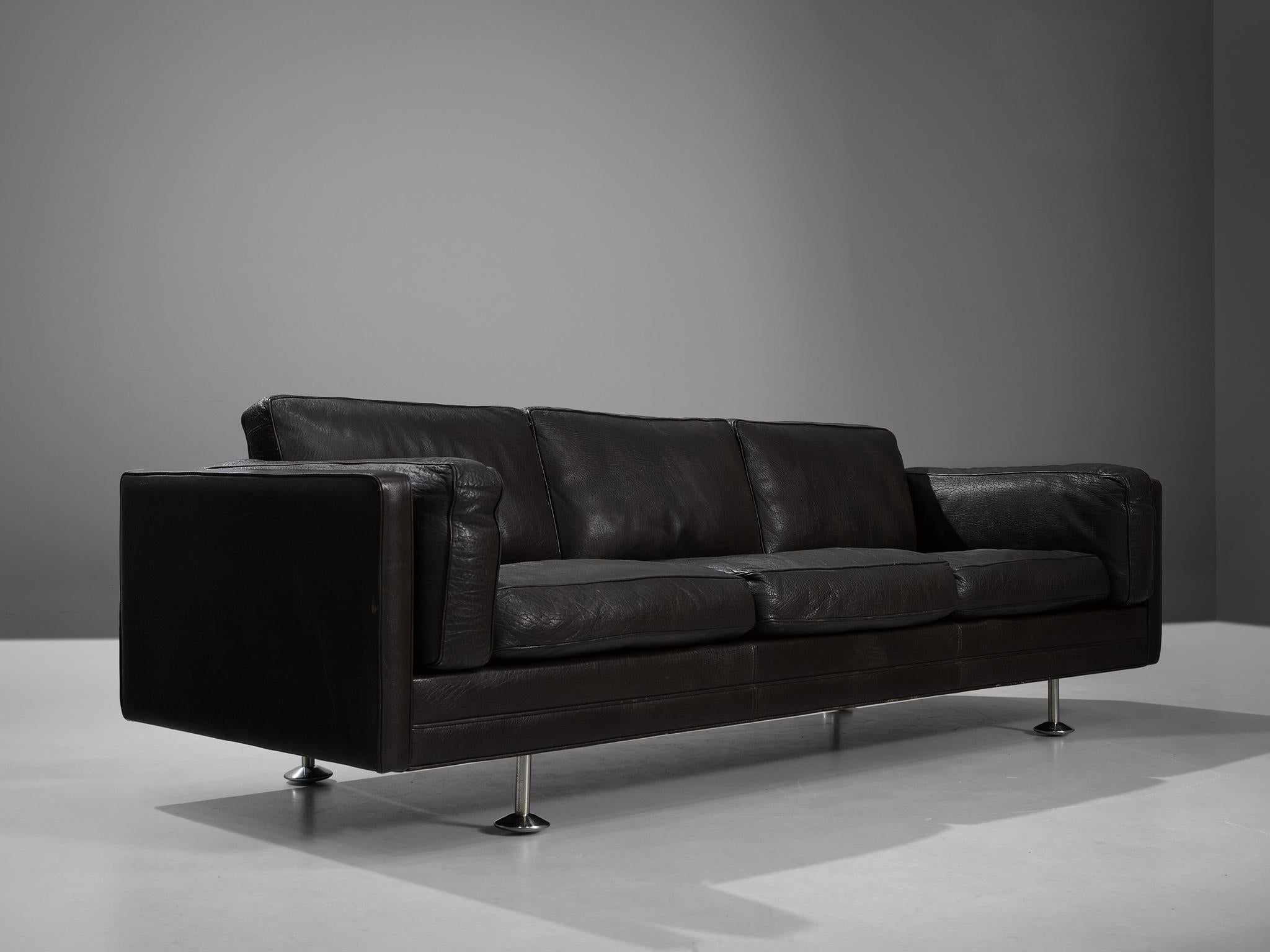 Illum Wikkelsø Cubic Sofa in schwarzem Leder  (Mitte des 20. Jahrhunderts) im Angebot