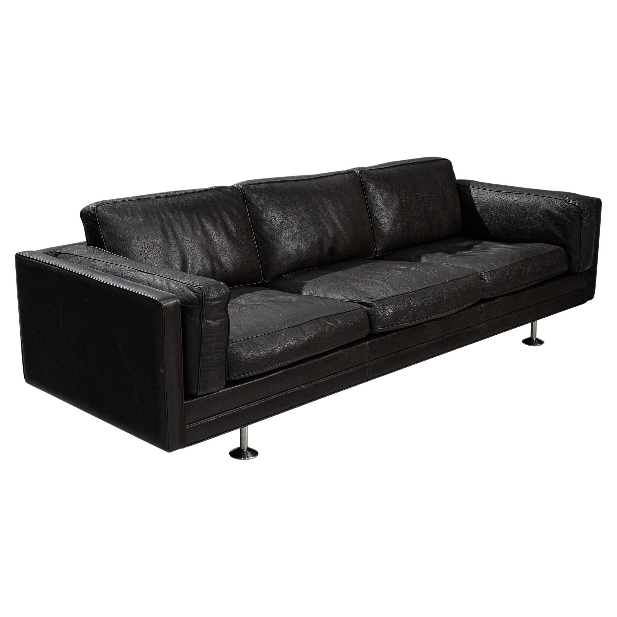 Illum Wikkelsø Cubic Sofa in Black Leather  For Sale