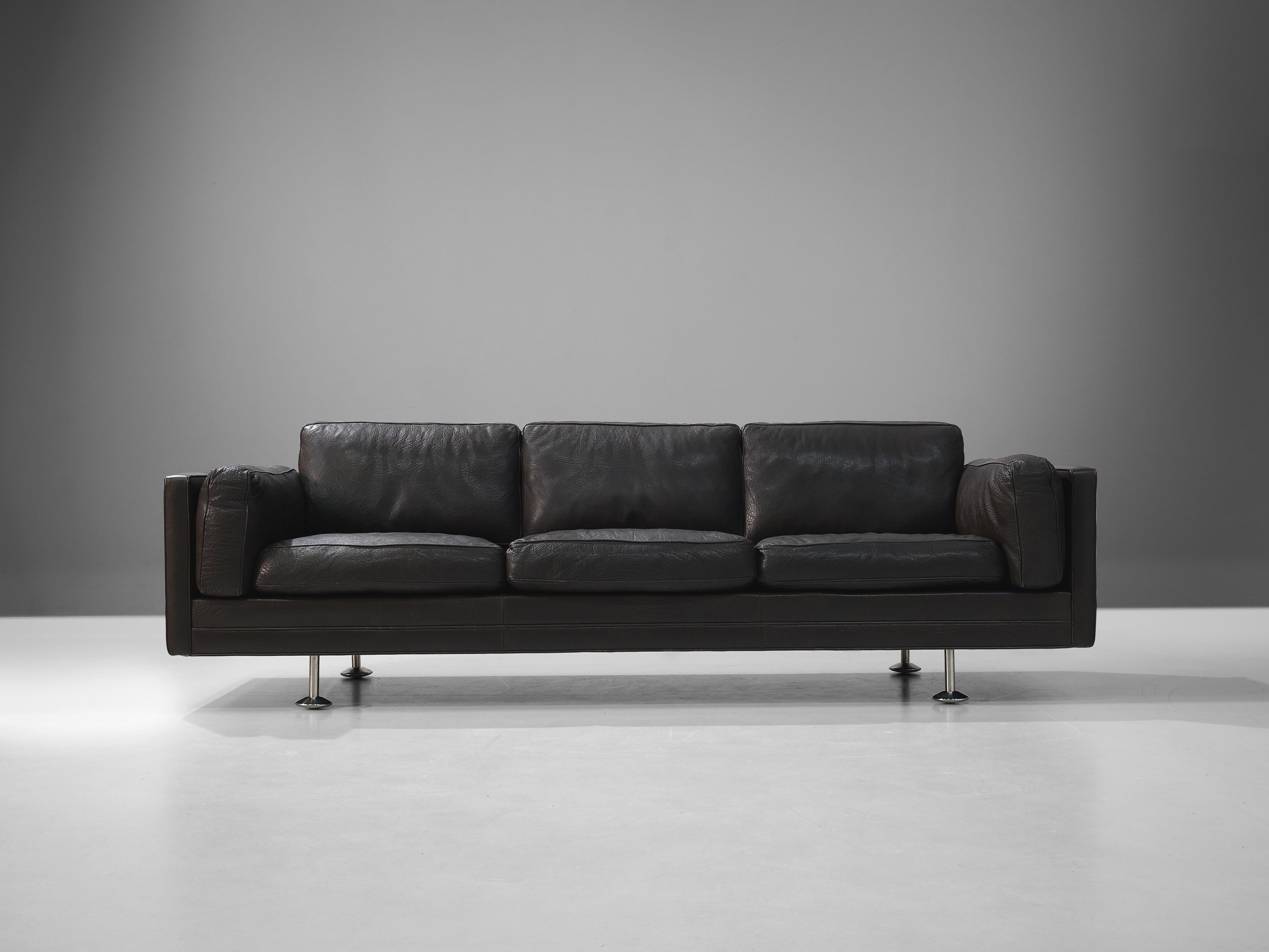 Mid-Century Modern Illum Wikkelsø Cubic Sofa in Black Leather