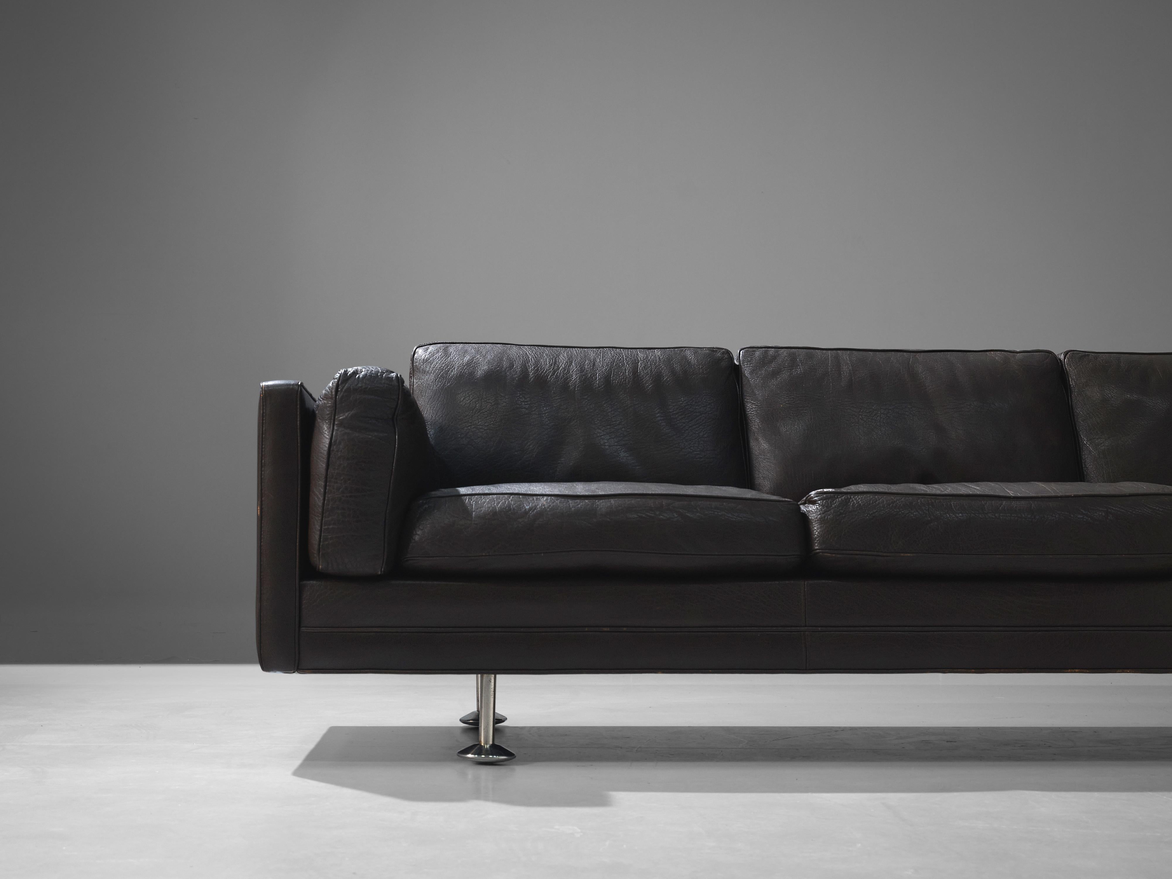 Danish Illum Wikkelsø Cubic Sofa in Black Leather