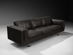 Illum Wikkelsø Cubic Sofa in Deep Brown Leather and Metal