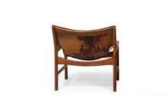 Illum Wikkelsø Danish Caramel Leather & Oak Sling Design Lounge Chair