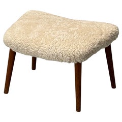 Illum Wikkelsø, Danish Mid-Century Modern, Stool, Sheepskin, Rosewood, 1950s