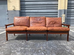 Illum Wikkelsø Danish Modern Leather 'Capella' Sofa Cognac Leather Rosewood
