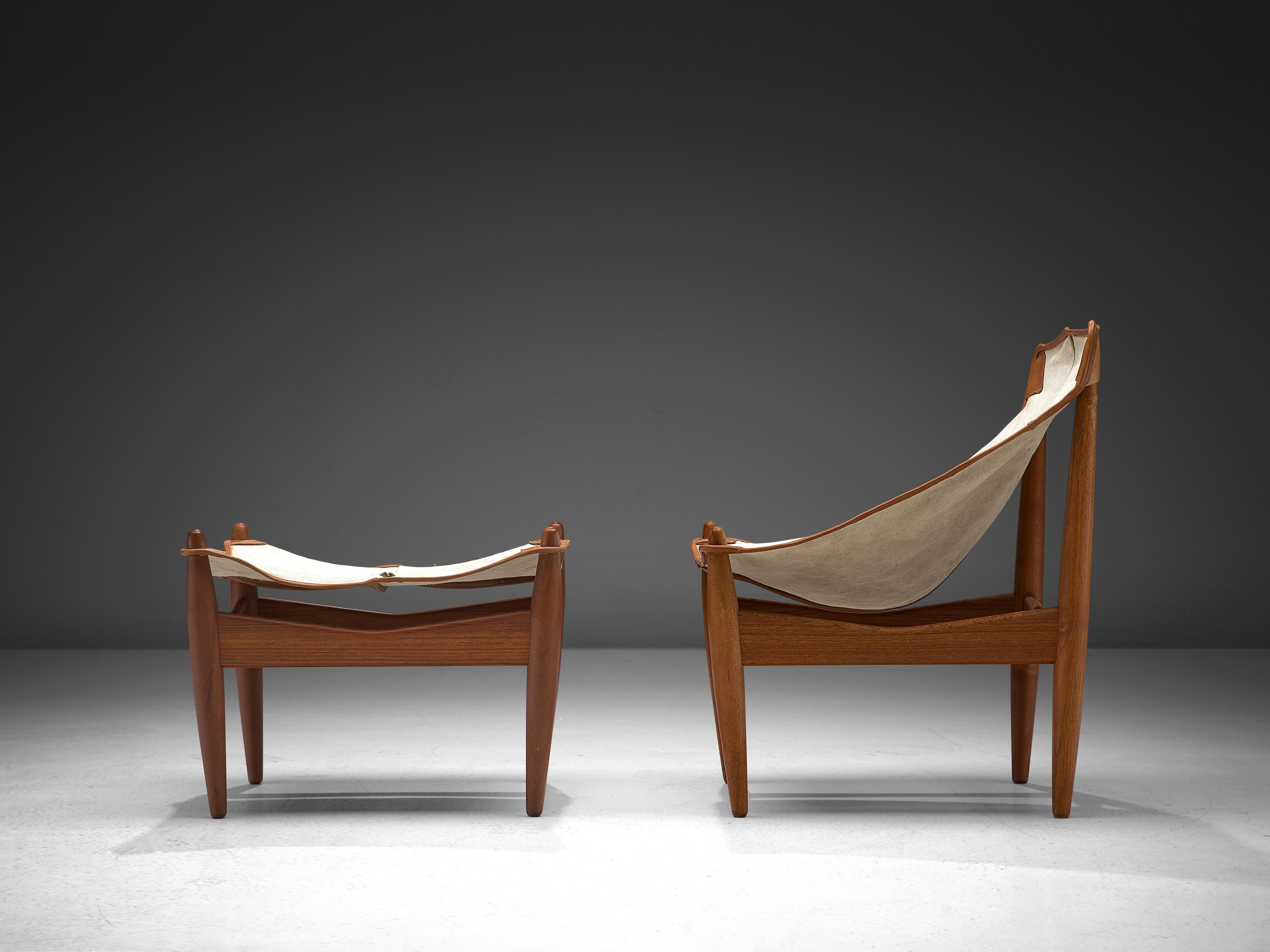 Sillón y otomana Illum Wikkelsø con asiento de lona Danés en venta
