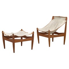 Illum Wikkelsø Easy Chair and Ottoman with Canvas Seat