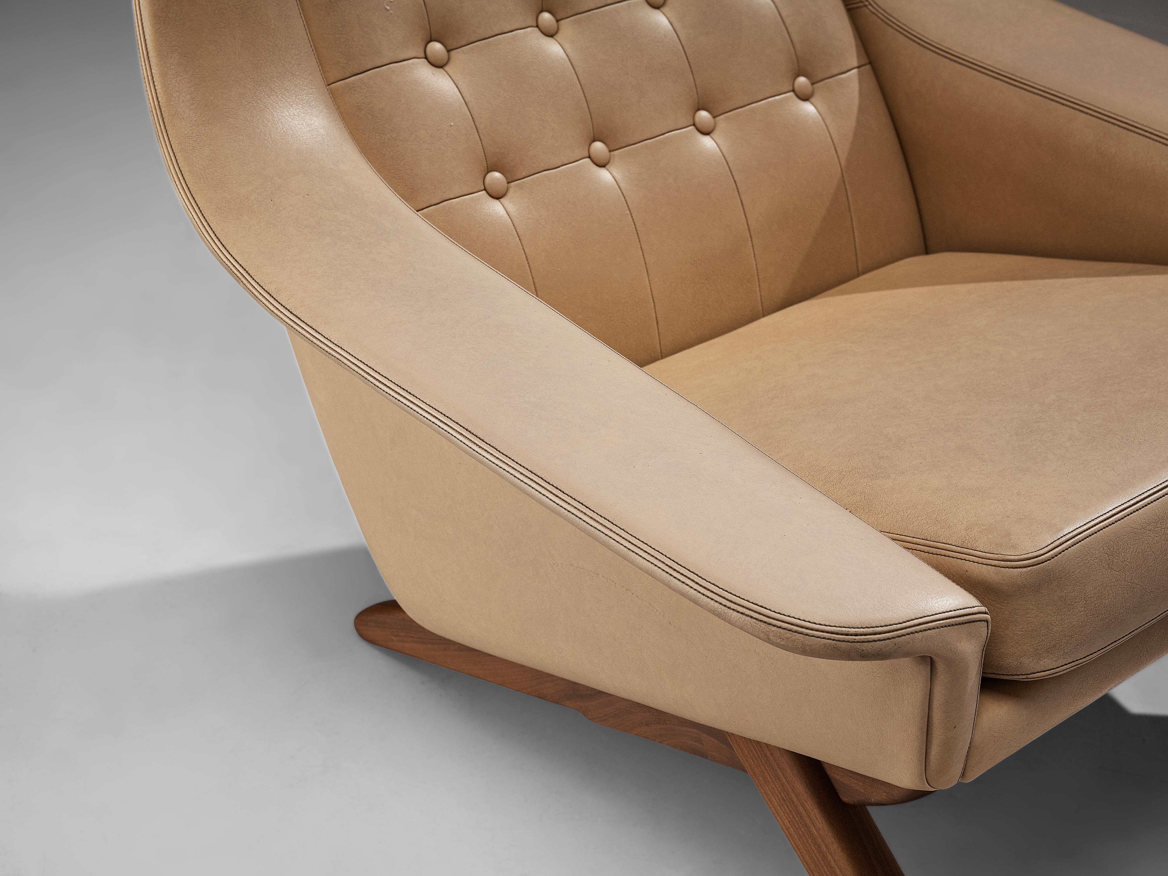 Scandinavian Modern Illum Wikkelsø Easy Chair in Beige Leatherette and Teak