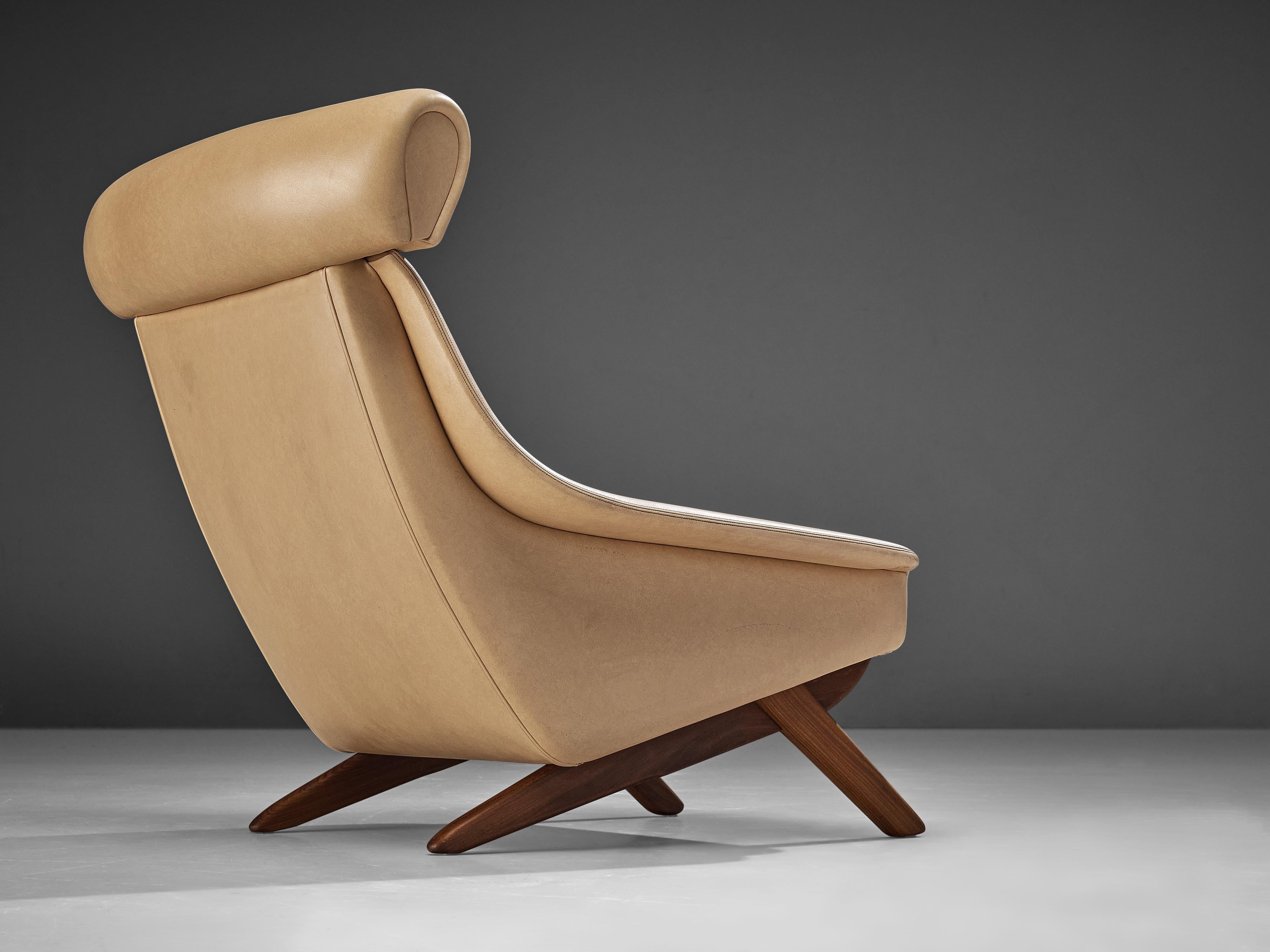 Danish Illum Wikkelsø Easy Chair in Beige Leatherette and Teak