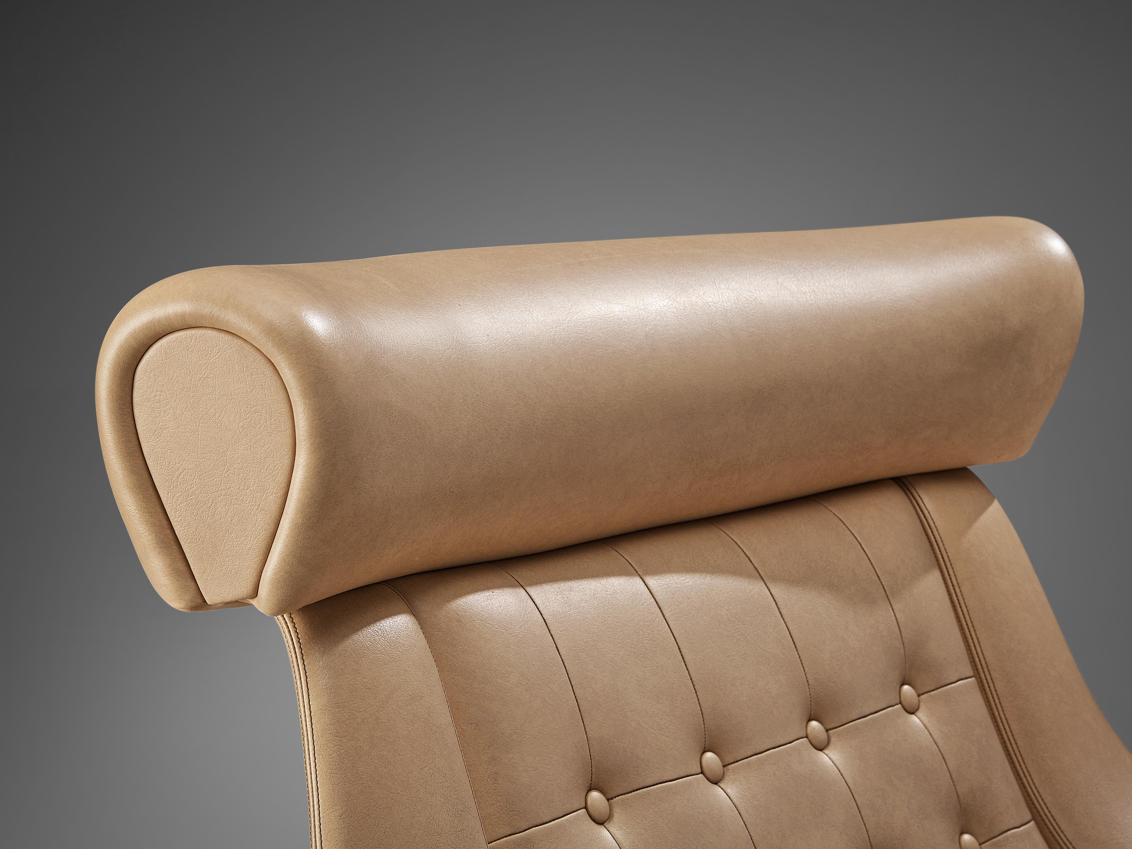 Faux Leather Illum Wikkelsø Easy Chair in Beige Leatherette and Teak