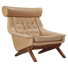 Illum Wikkelsø Easy Chair in Beige Leatherette and Teak