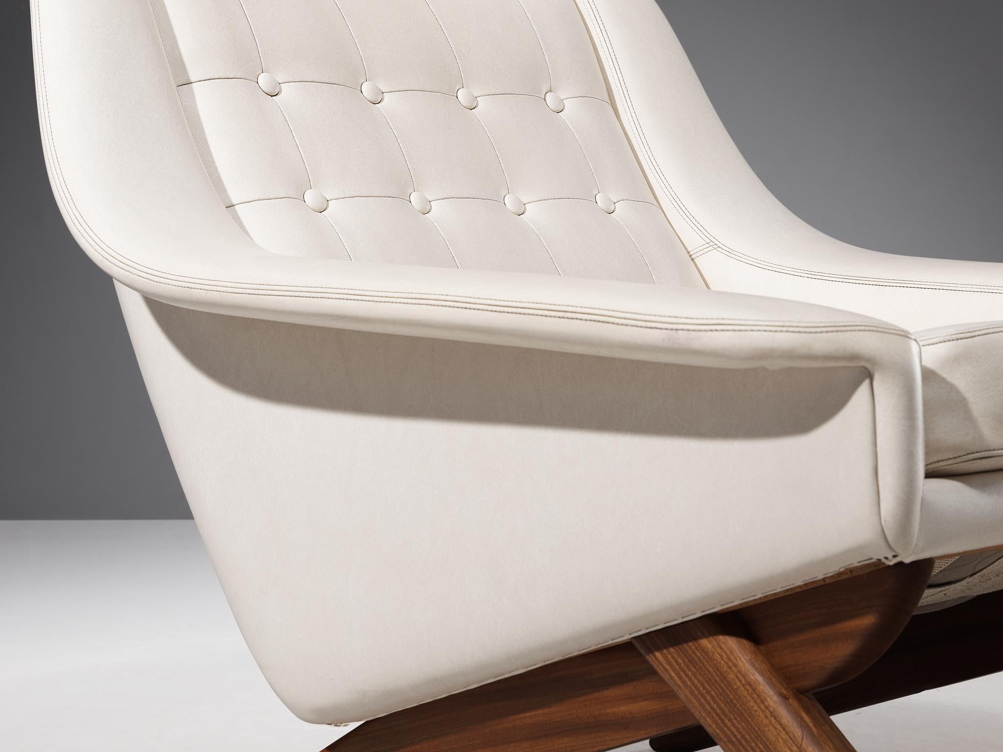 Faux Leather Illum Wikkelsø Easy Chair in Pearlescent White Leatherette and Teak 
