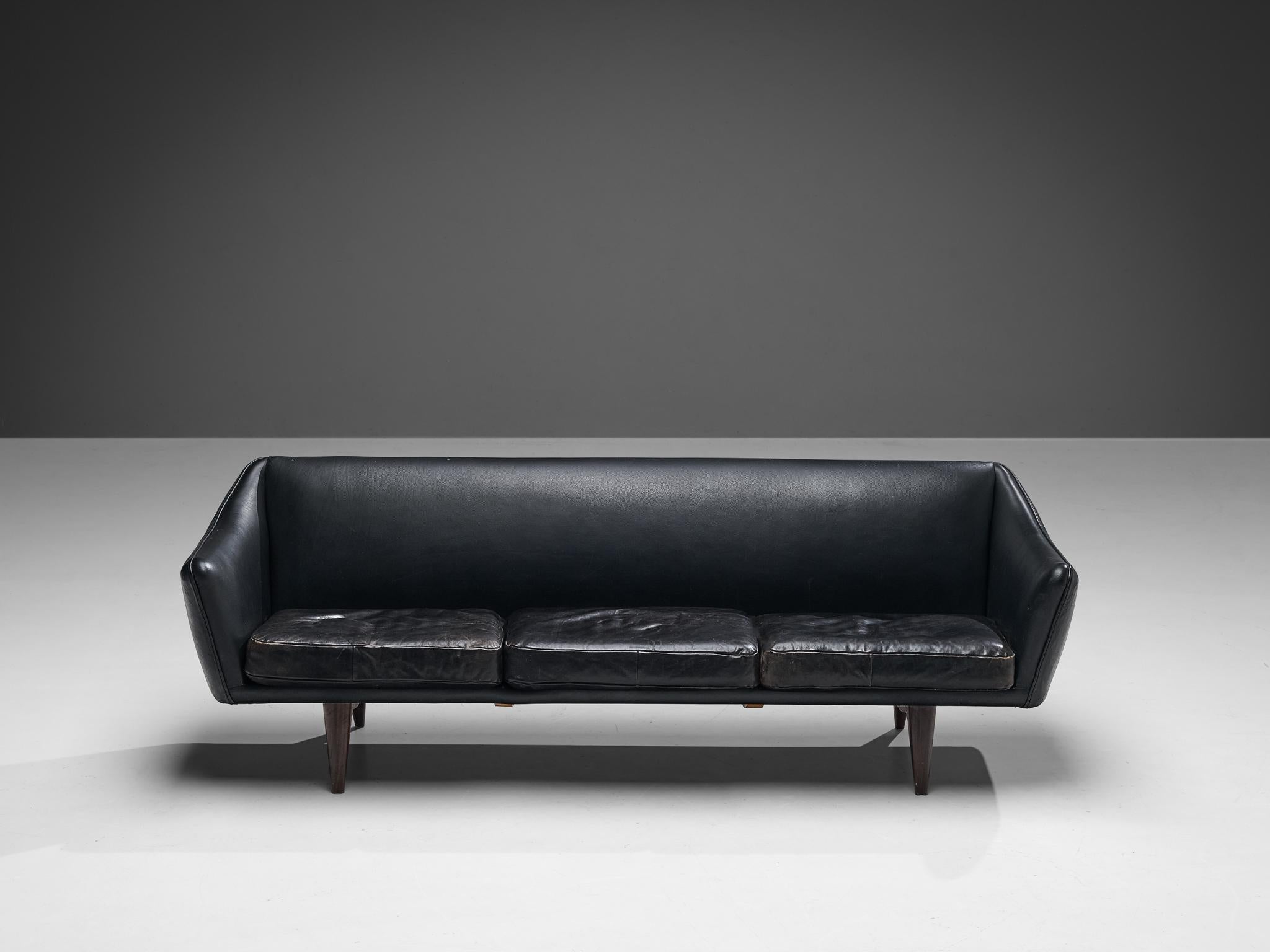 Mid-20th Century Illum Wikkelsø for A. Mikael Laursen & Søn Sofa in Black Leather