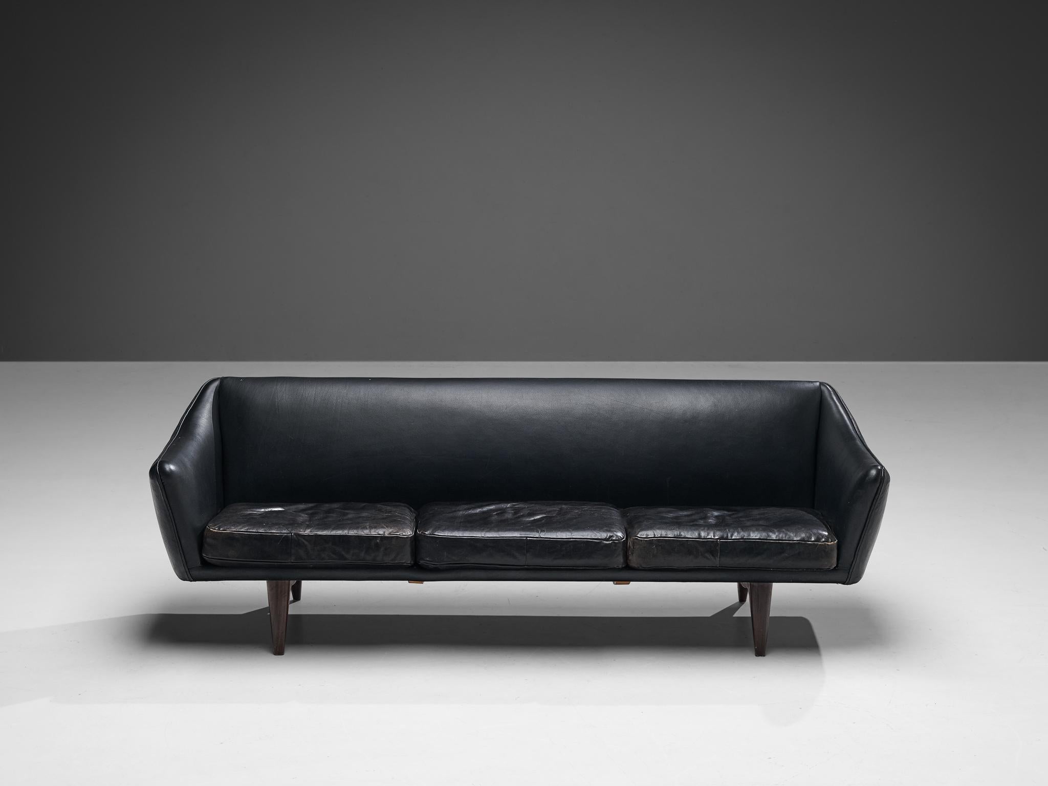 Illum Wikkelsø for A. Mikael Laursen & Søn Sofa in Black Leather  For Sale 1
