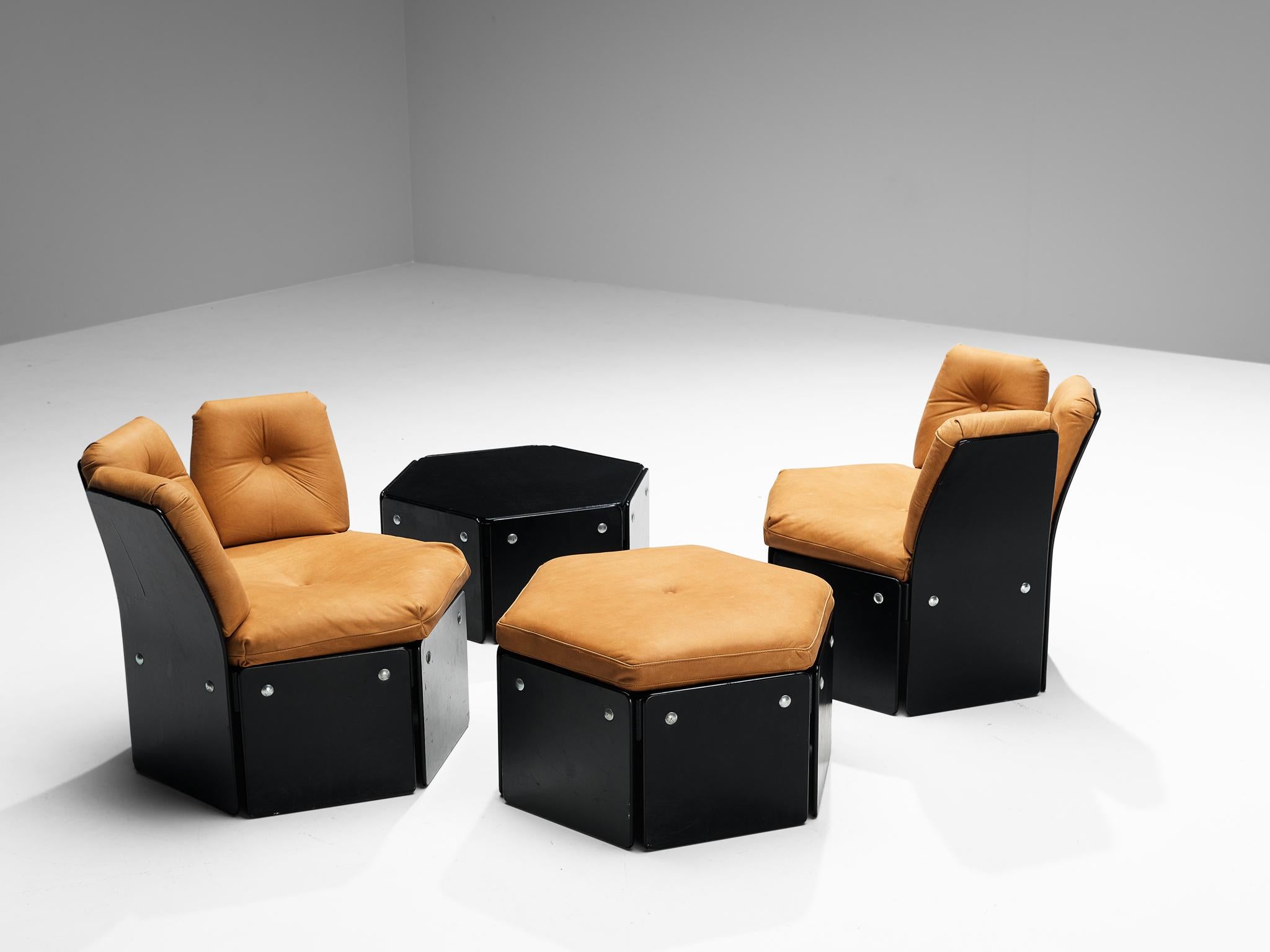 Illum Wikkelsø for CFC Silkeborg Living Room Set in Wood and Leather 4