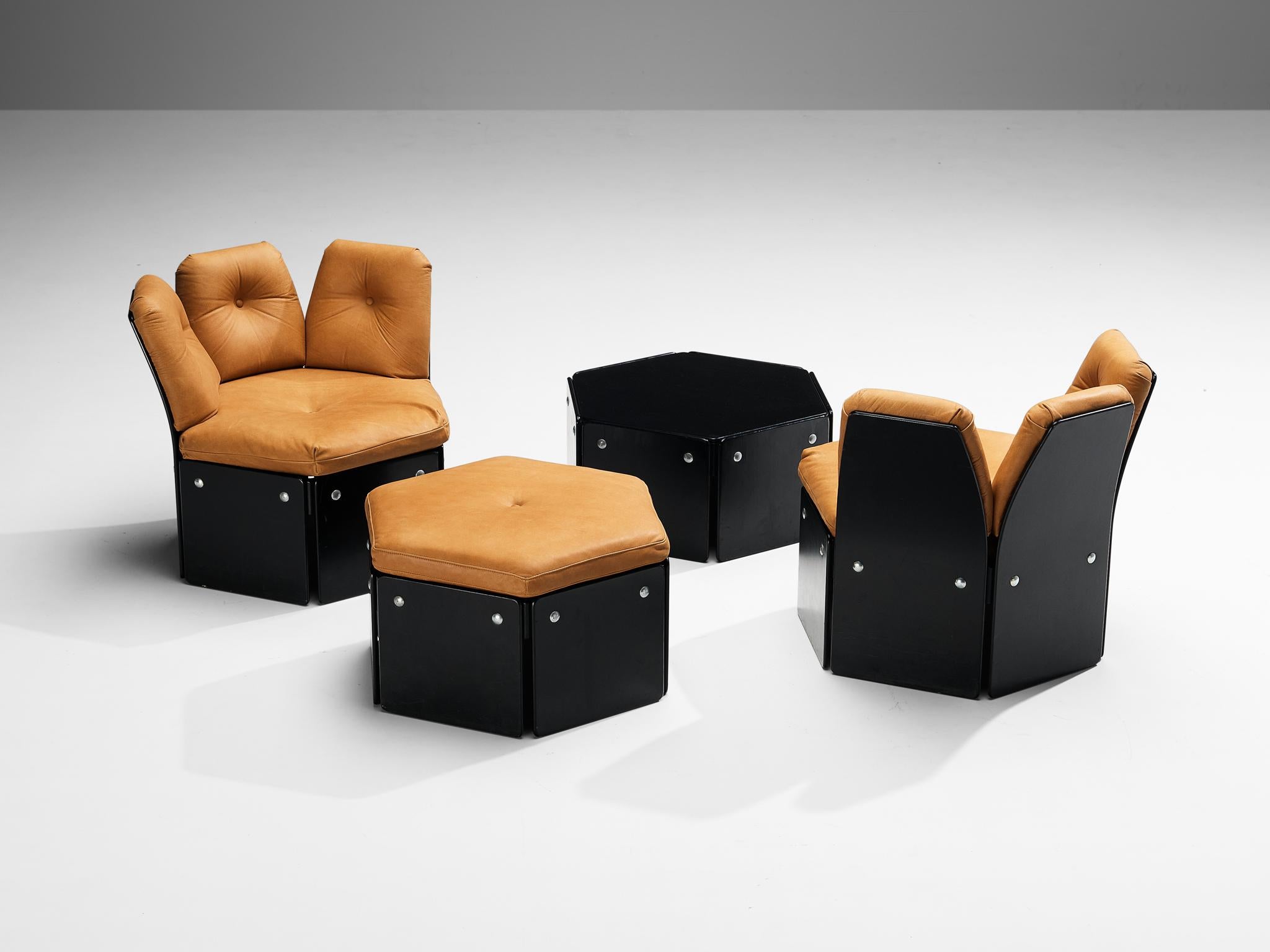 Illum Wikkelsø for CFC Silkeborg Living Room Set in Wood and Leather 2