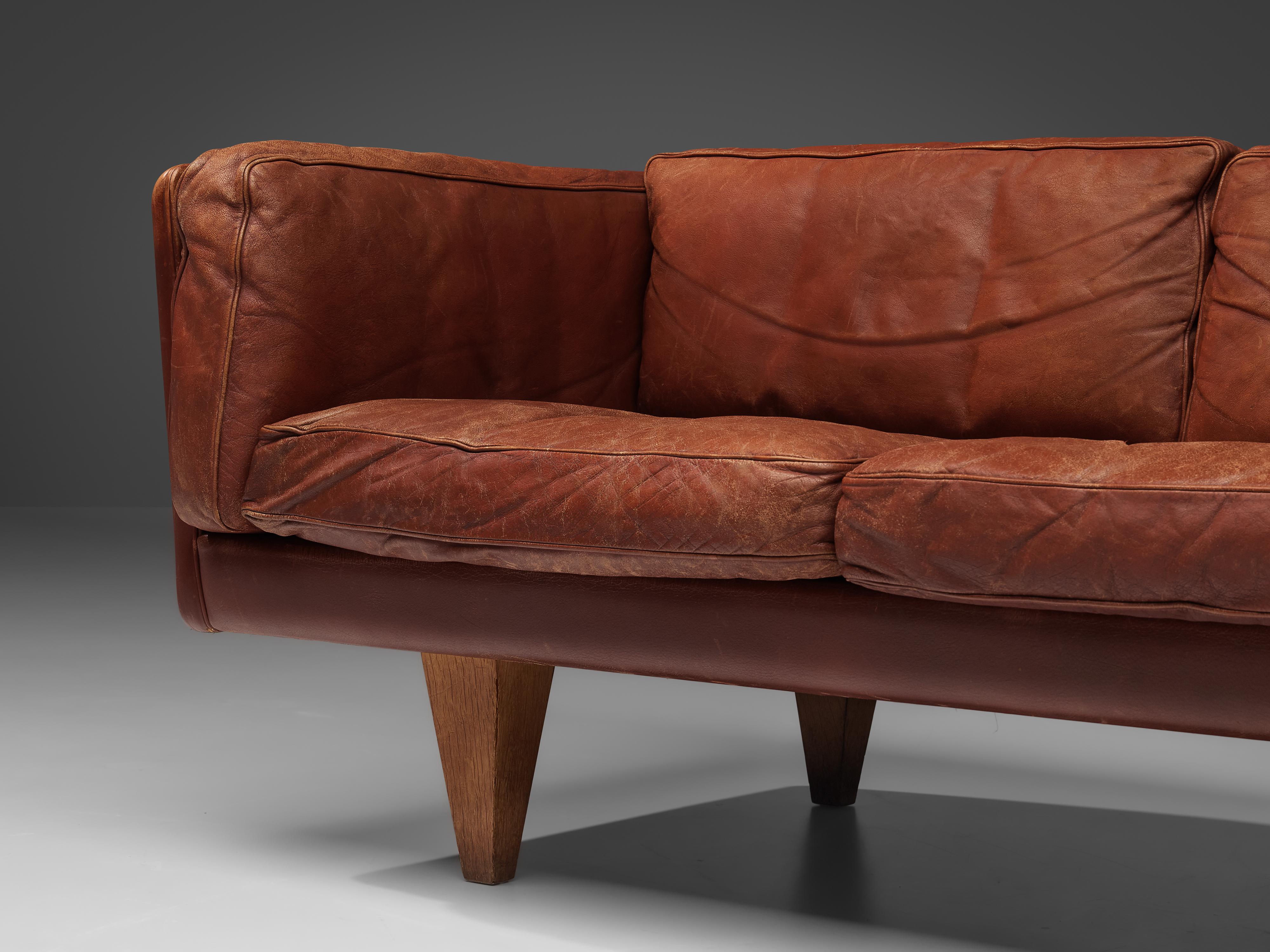 Illum Wikkelsø for Holger Christiansen Three-Seat Sofa in Brown Leather 4