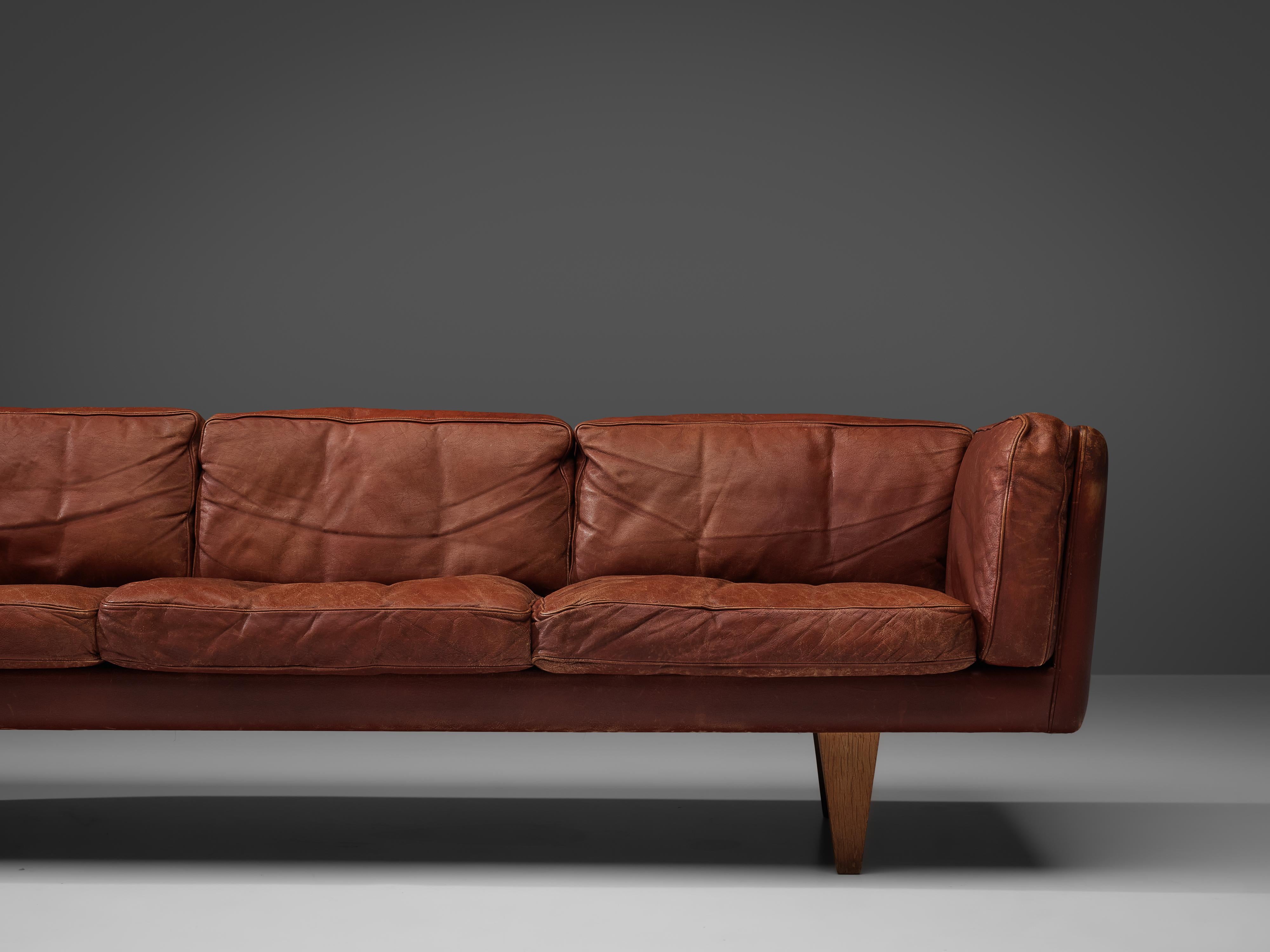 Scandinavian Modern Illum Wikkelsø for Holger Christiansen Three-Seat Sofa in Brown Leather