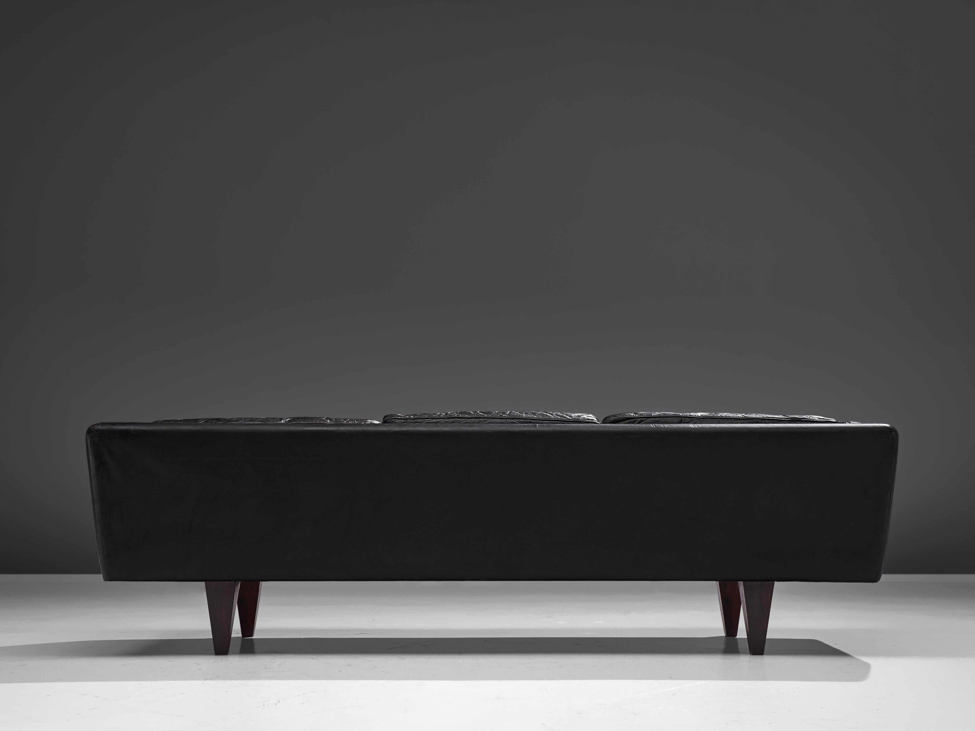 Illum Wikkelsø for Holger Christiansen Three-Seat Sofa 'V11' in Black Leather 1