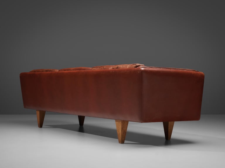 Mid-20th Century Illum Wikkelsø for Holger Christiansen Three-Seat Sofa in Brown Leather For Sale