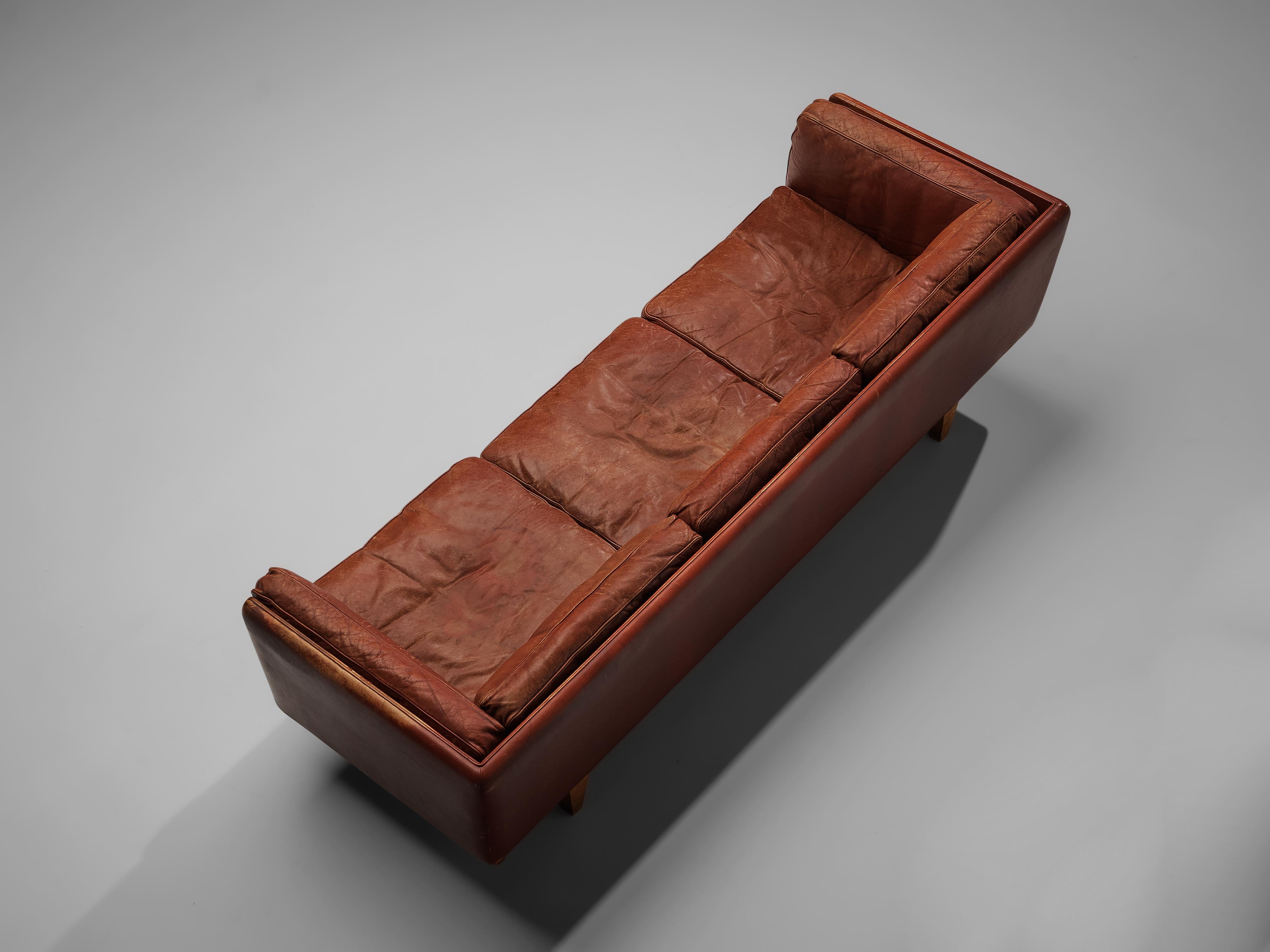 Wood Illum Wikkelsø for Holger Christiansen Three-Seat Sofa in Brown Leather