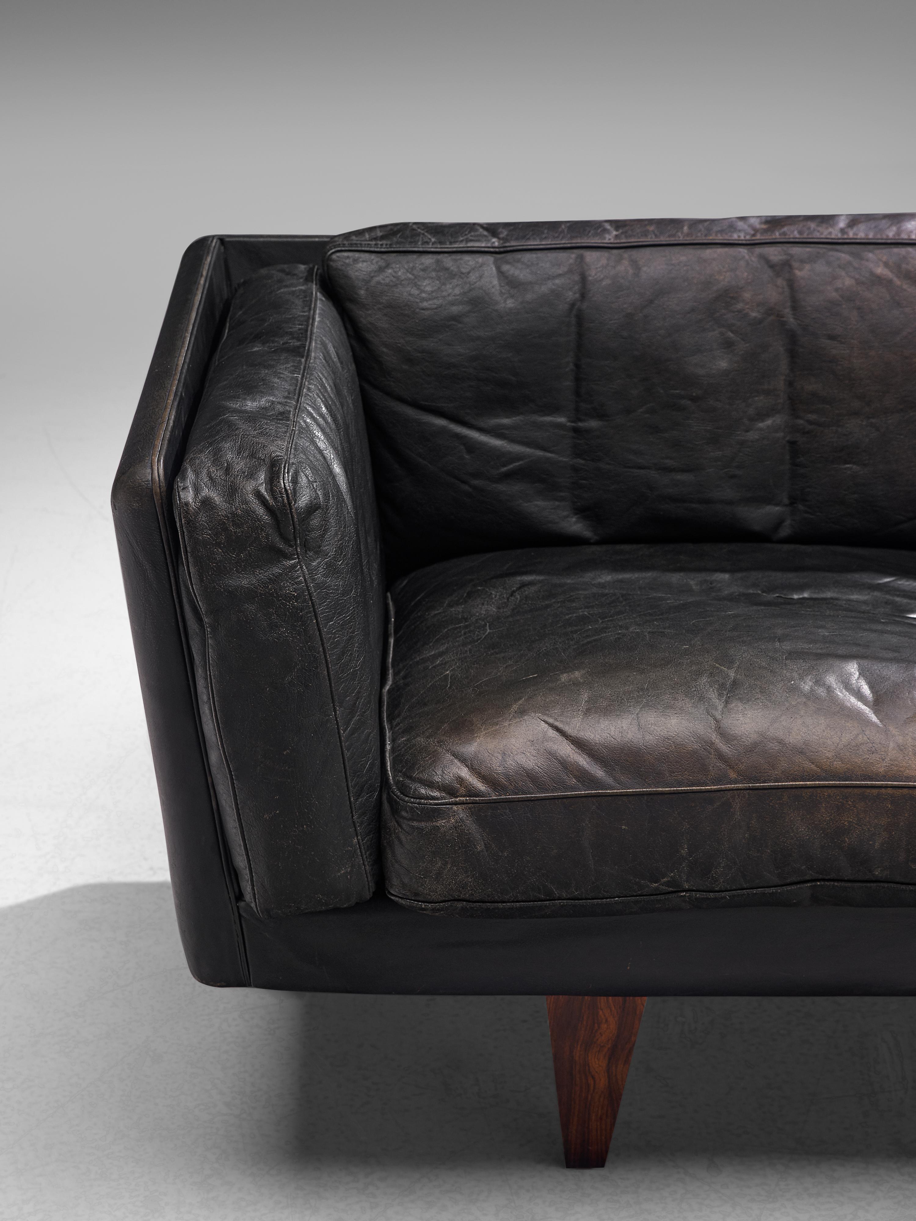 Illum Wikkelsø for Holger Christiansen Three-Seat Sofa 'V11' in Black Leather 3