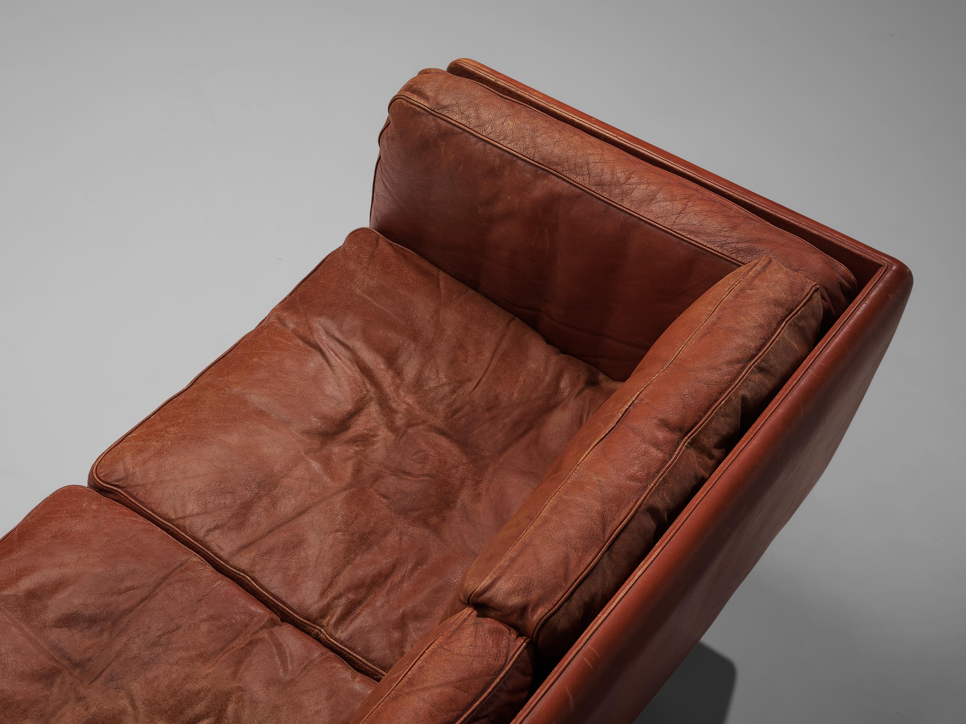 Illum Wikkelsø for Holger Christiansen Three-Seat Sofa in Brown Leather 1