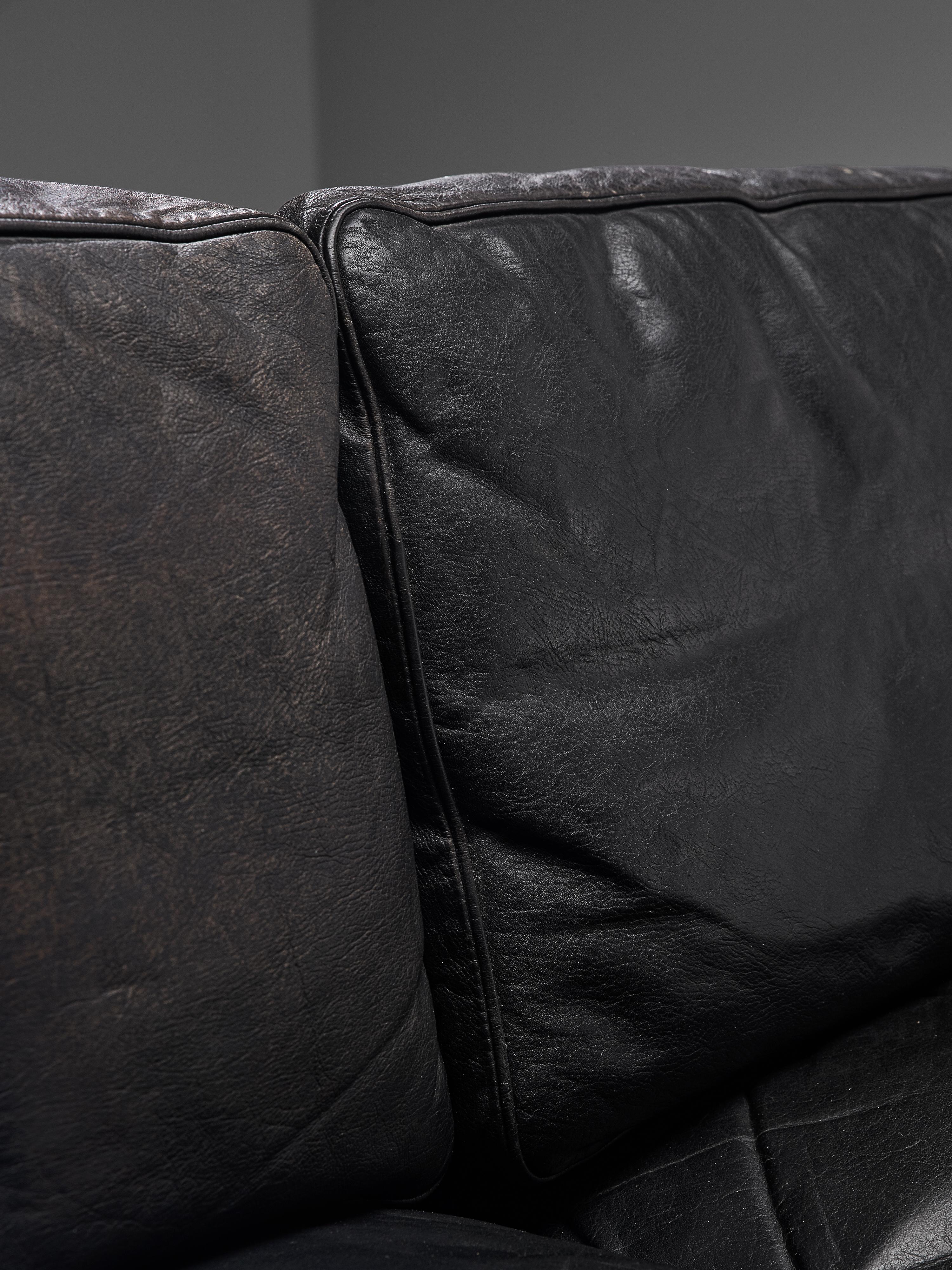 Illum Wikkelsø for Holger Christiansen Three-Seat Sofa 'V11' in Black Leather 4