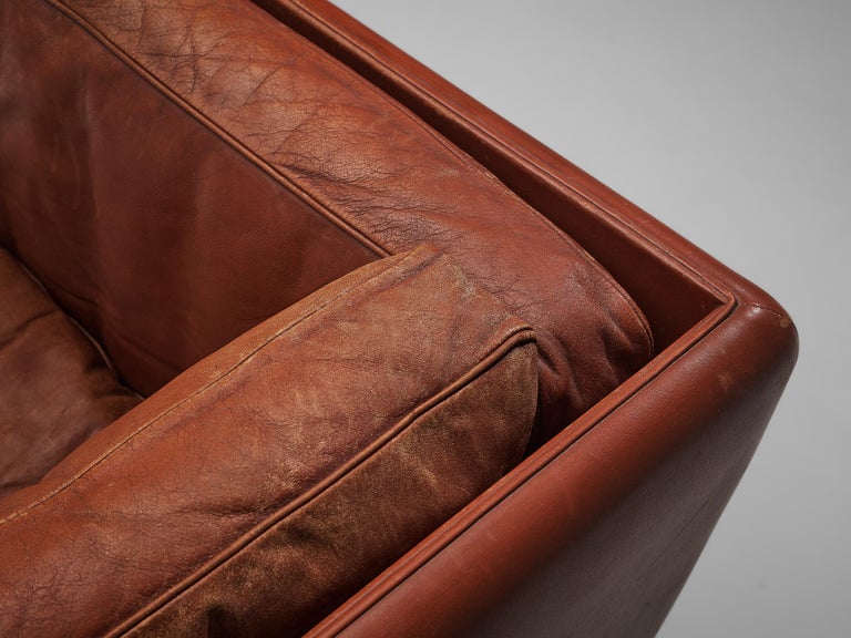 Illum Wikkelsø for Holger Christiansen Three-Seat Sofa in Brown Leather For Sale 2