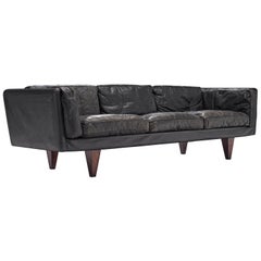 Illum Wikkelsø for Holger Christiansen Three-Seat Sofa 'V11' in Black Leather