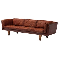 Illum Wikkelsø for Holger Christiansen Three-Seat Sofa 'V11' in Brown Leather