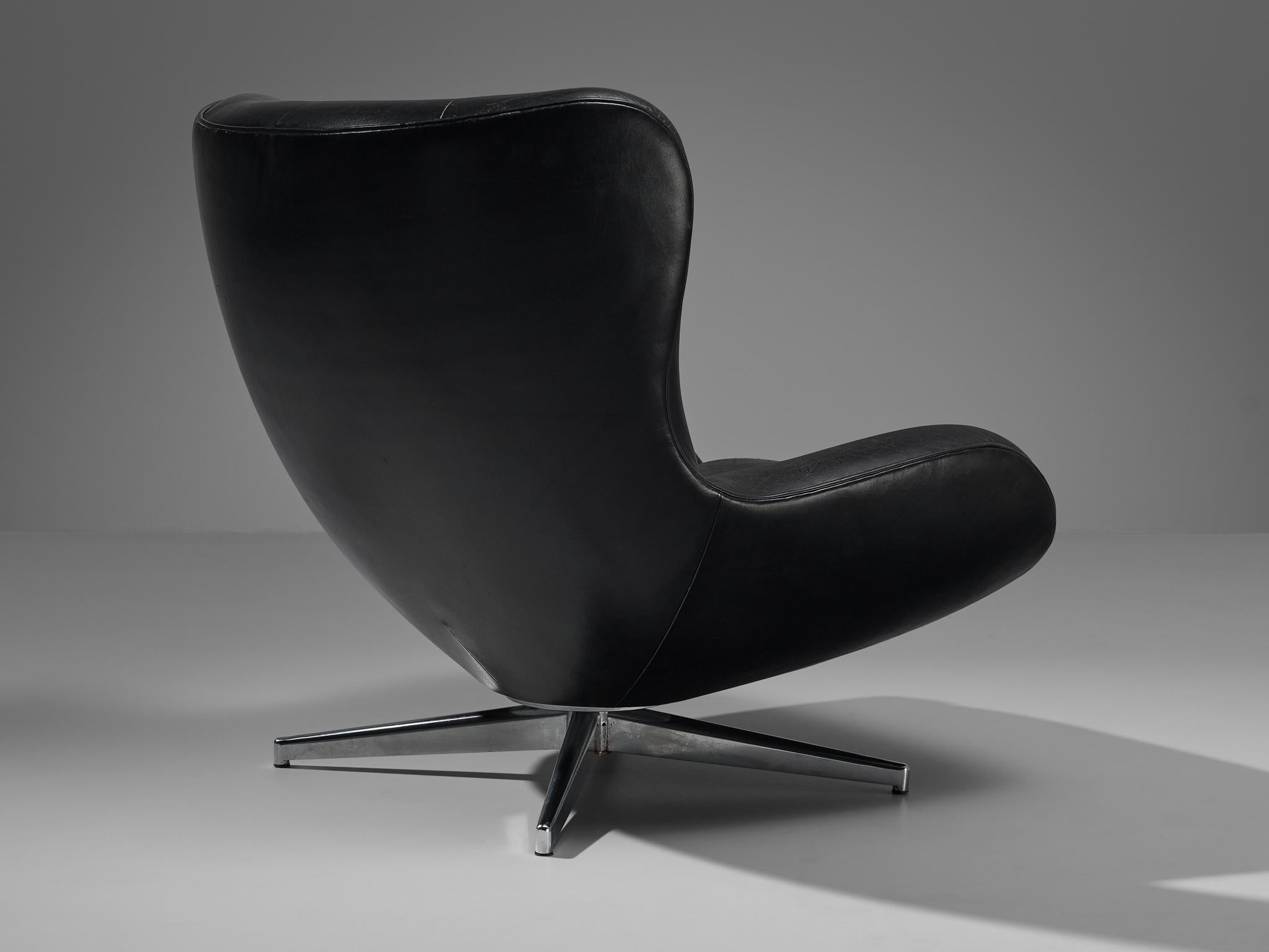 Steel Illum Wikkelsø for Mikael Laursen Swivel 'ML214' Lounge Chair with Ottoman 