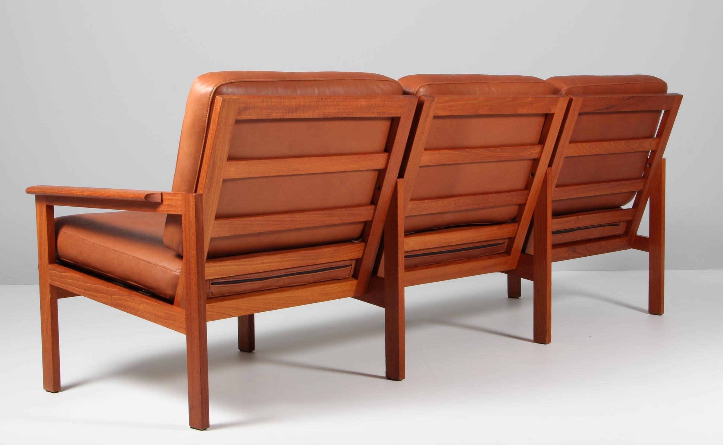 Leather Illum Wikkelsø for N. Eilersen Three Seat Sofa, Model 20, in Solid Teak