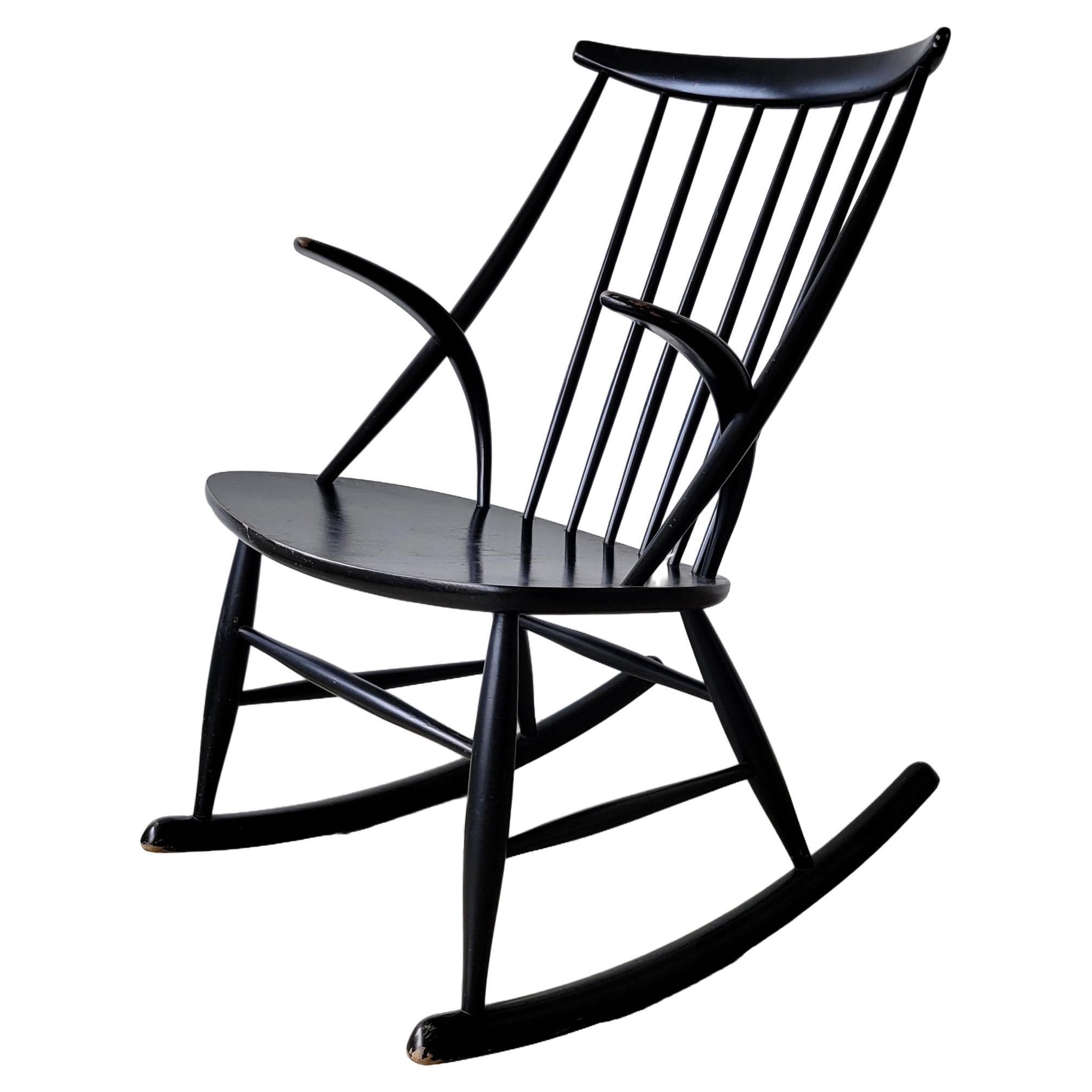 Illum Wikkelsø for Niels Eilersen Black Rocking Chair For Sale