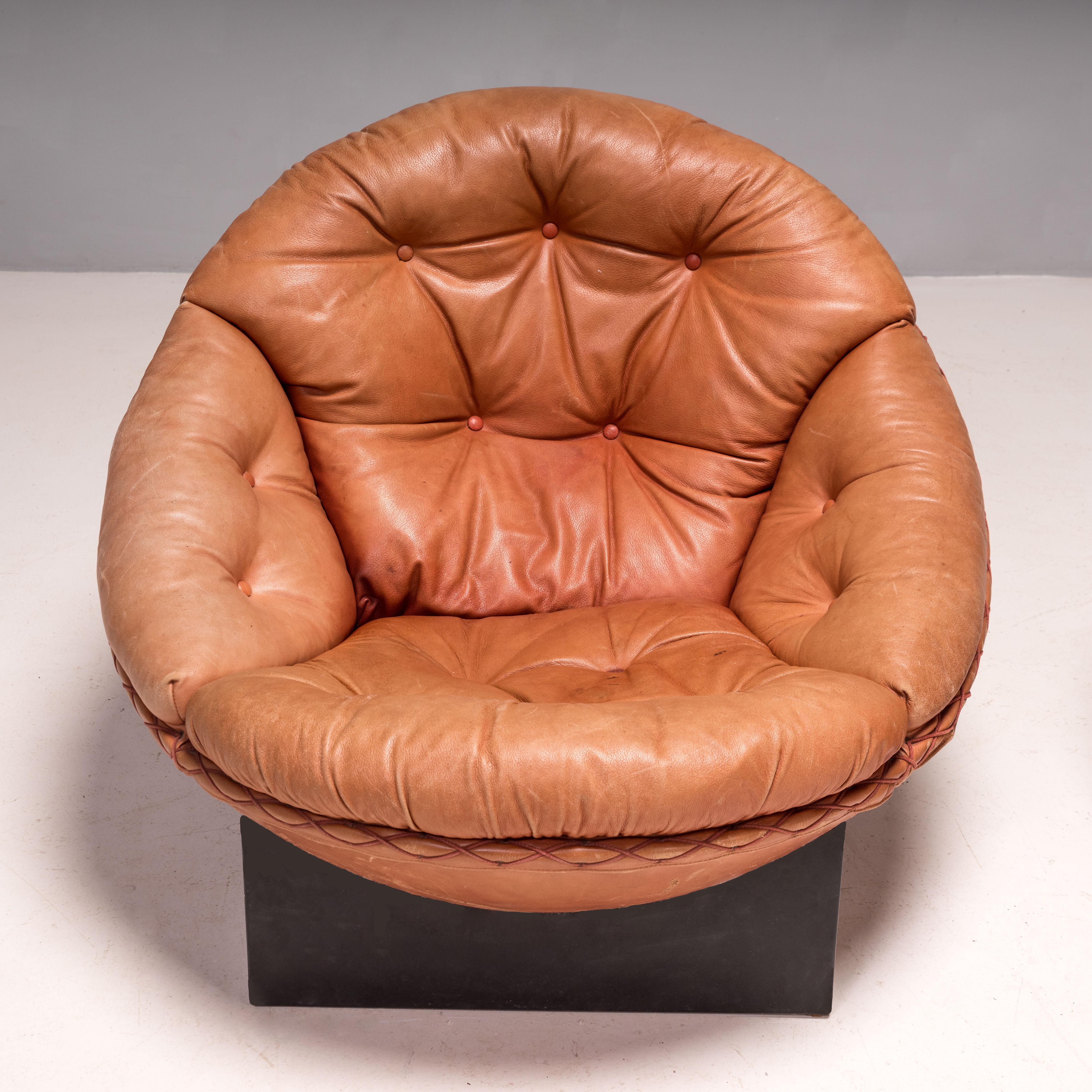 Mid-20th Century Mid Century Illum Wikkelsø for Ryesberg Møbler Brown Leather Armchairs, Set of 2