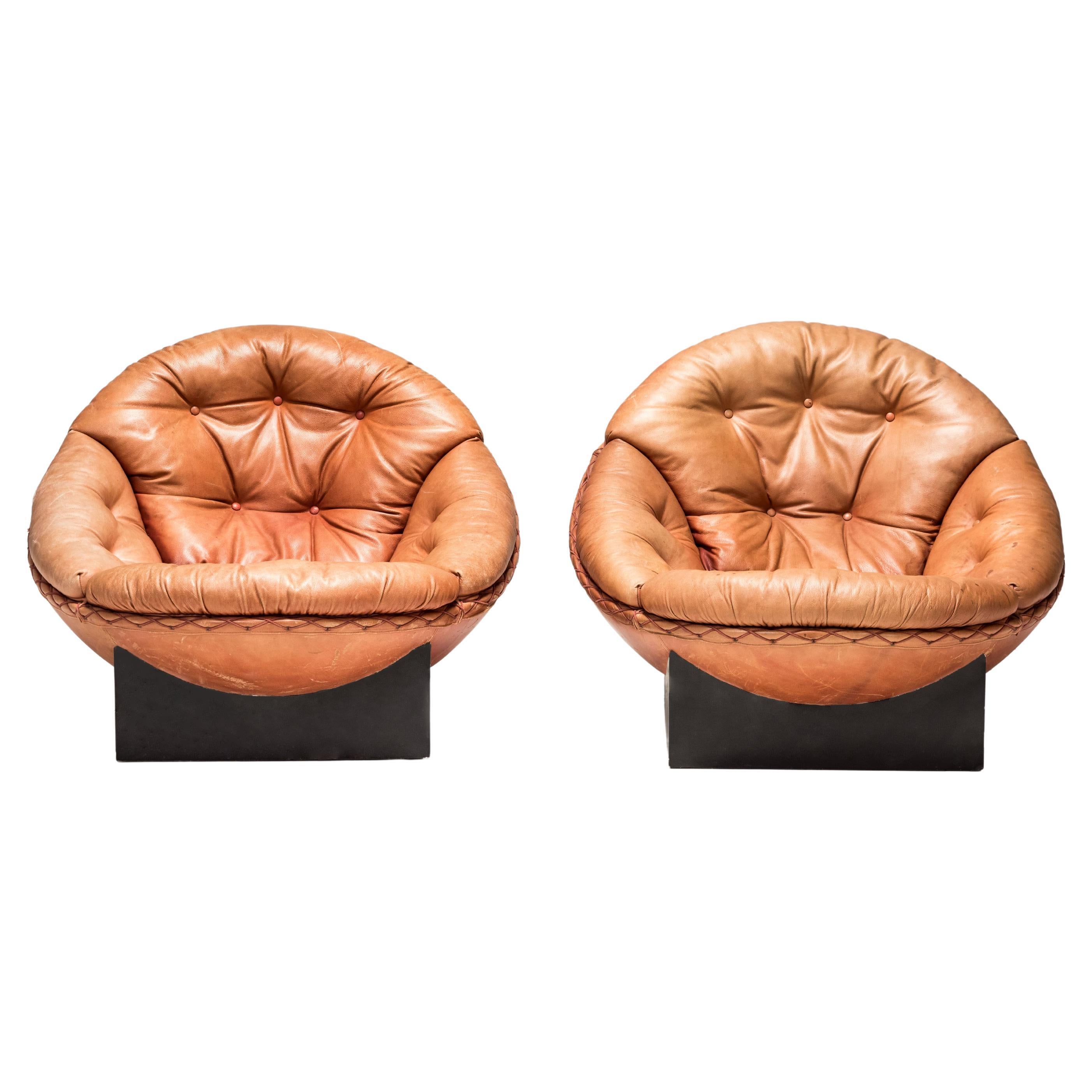 Mid Century Illum Wikkelsø for Ryesberg Møbler Brown Leather Armchairs, Set of 2