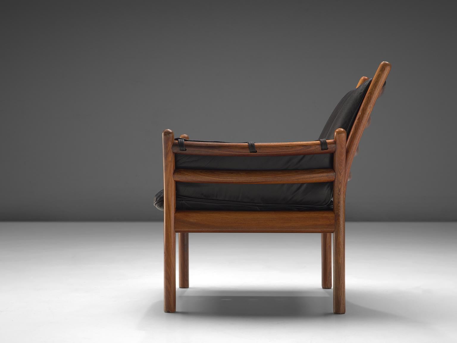 Scandinavian Modern Illum Wikkelsø 'Genius' Chair in Rosewood and Black Leather
