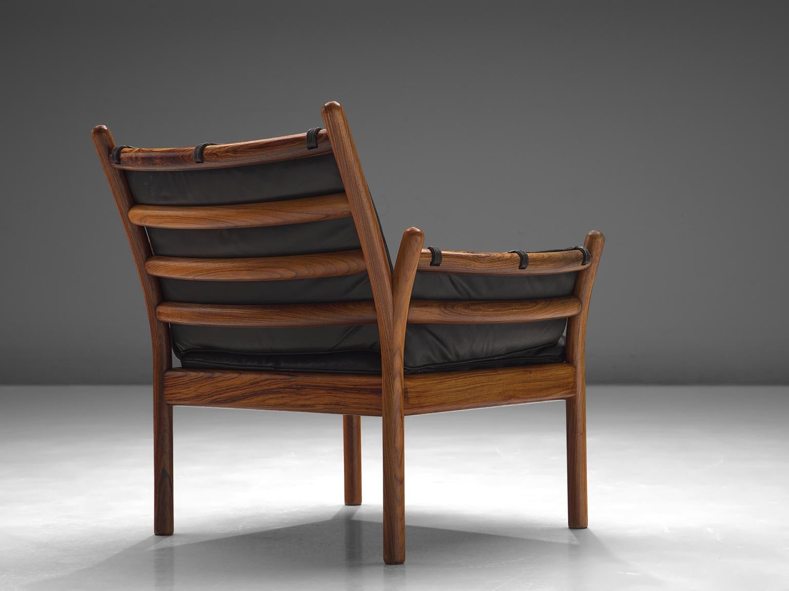 Danish Illum Wikkelsø 'Genius' Chair in Rosewood and Black Leather