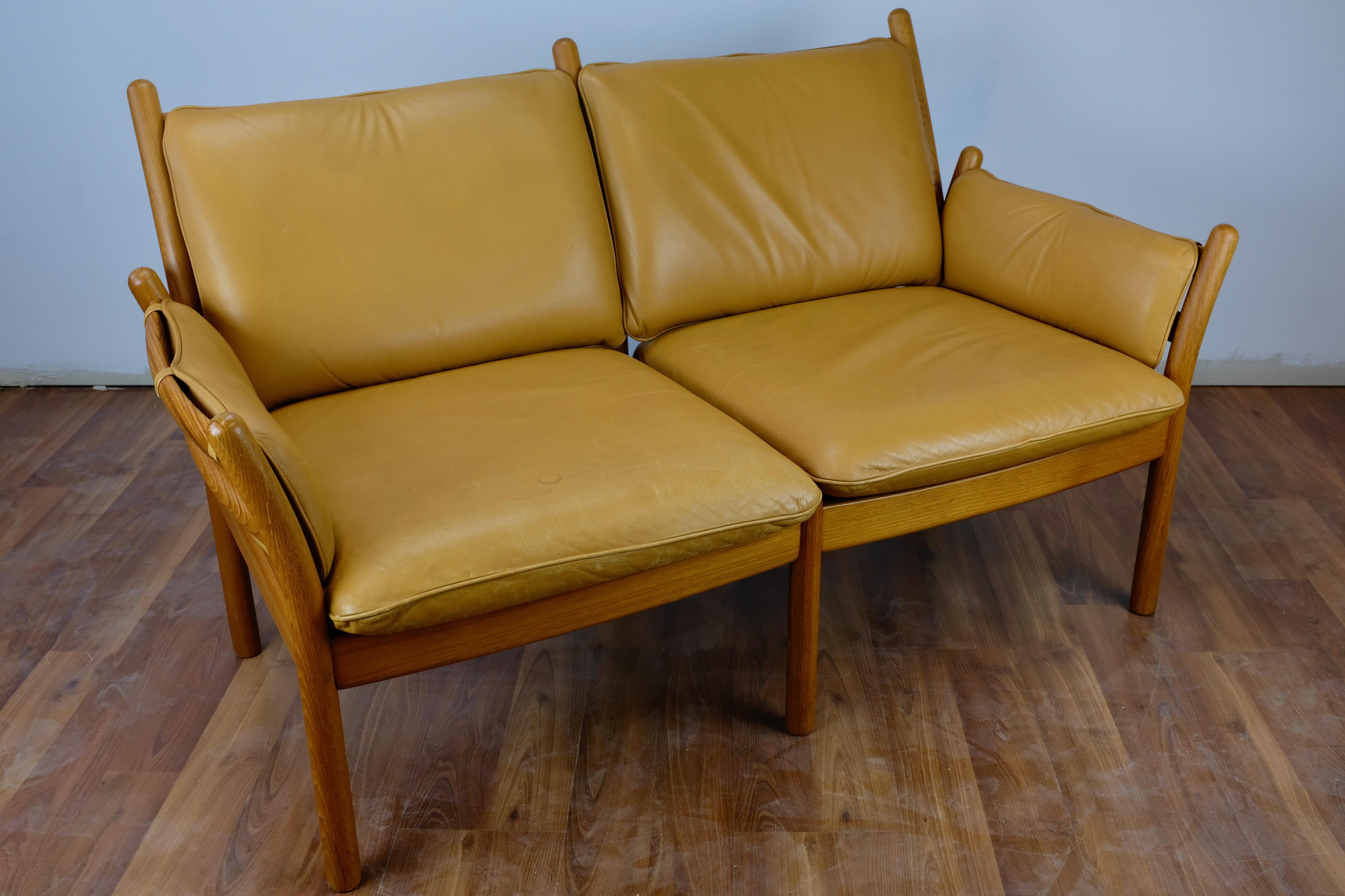 Danish Illum Wikkelsø 'Genius' Loveseat in Leather and Teak