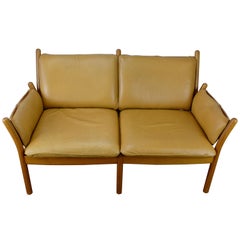 Illum Wikkelsø 'Genius' Loveseat in Leather and Teak