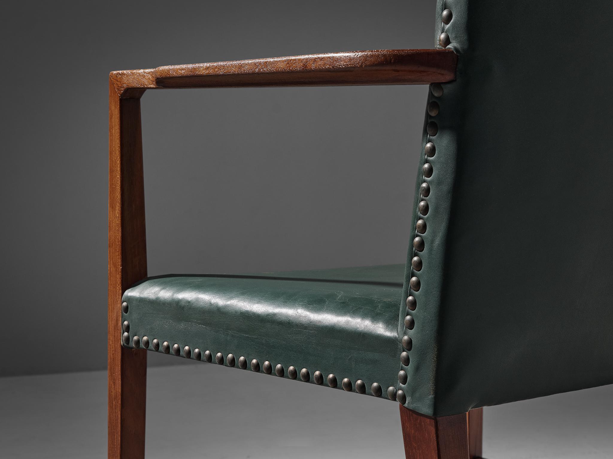 Scandinavian Modern Illum Wikkelsø High Back Chair in Mahogany and Forest Green Leather