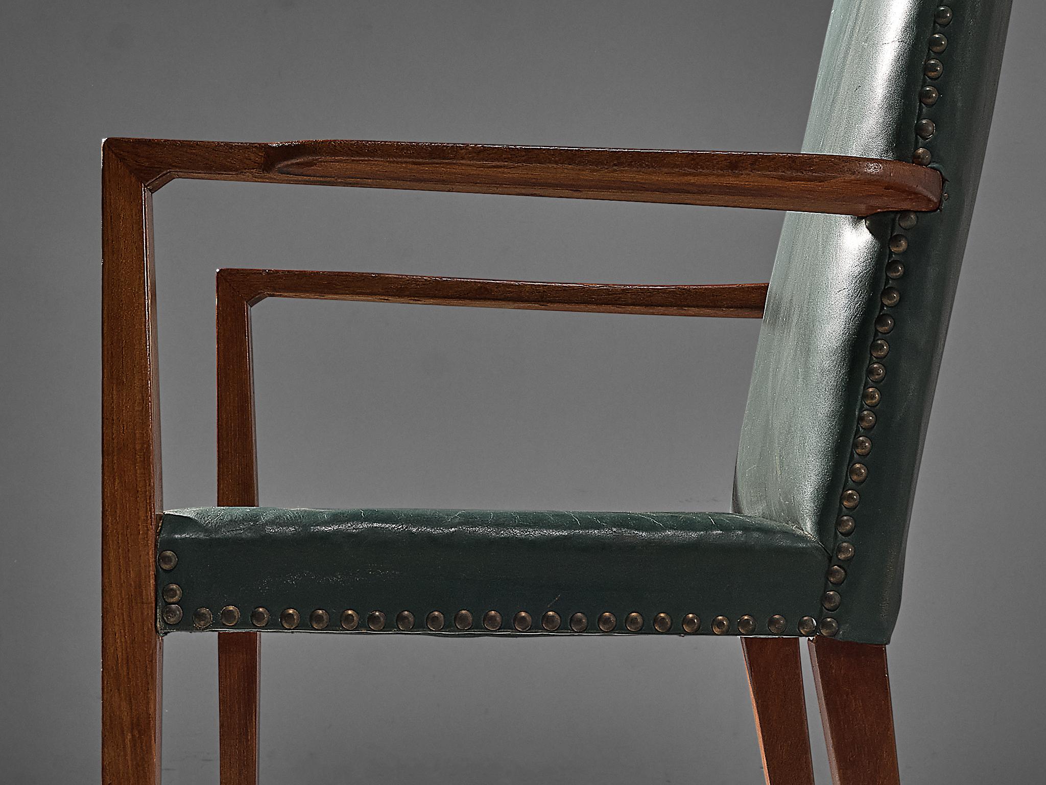 Metal Illum Wikkelsø High Back Chair in Mahogany and Forest Green Leather