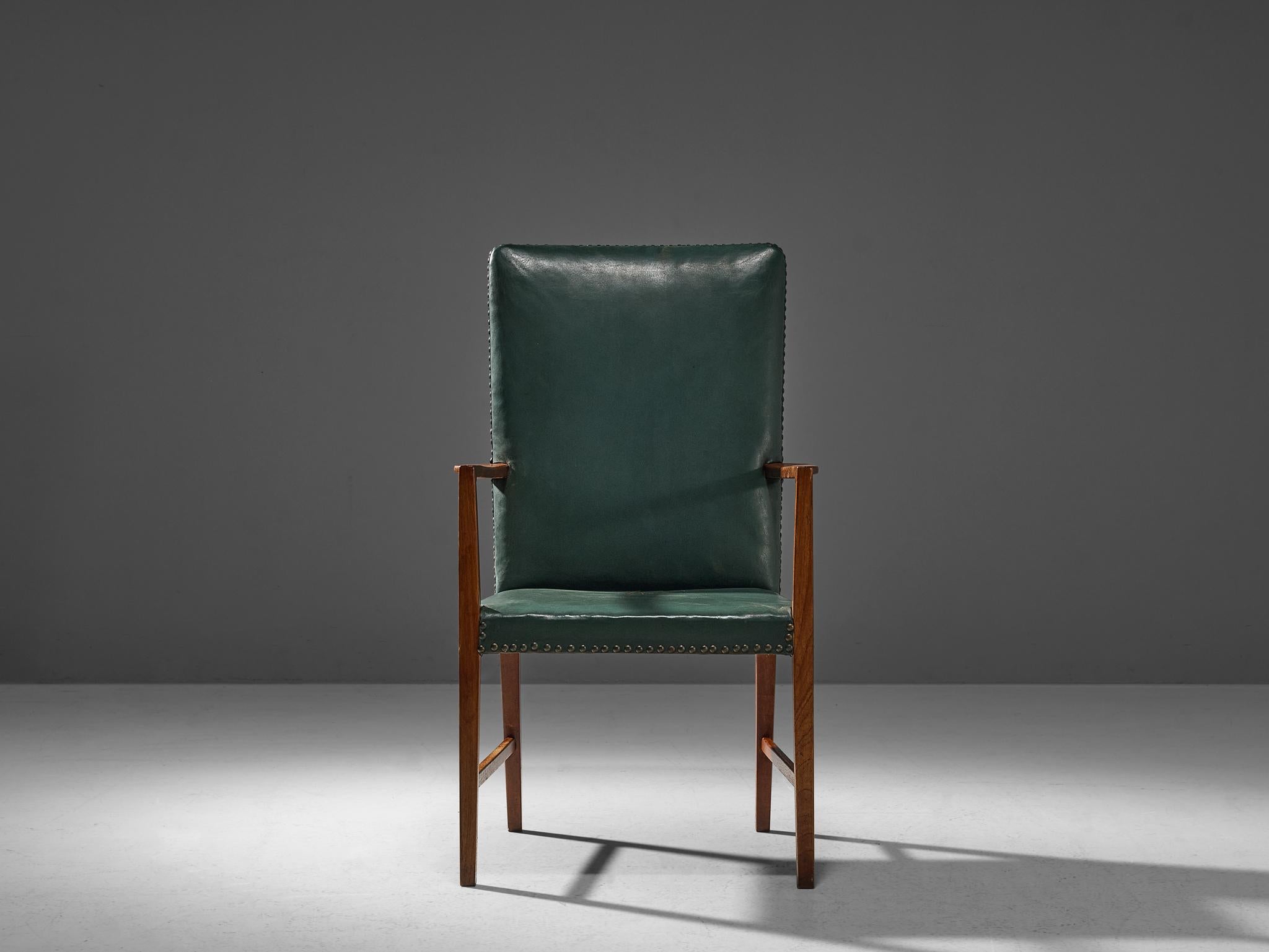 Illum Wikkelsø High Back Chair in Mahogany and Forest Green Leather 1