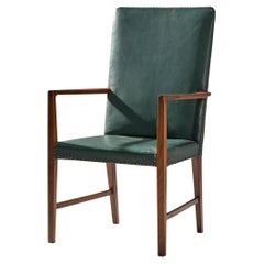 Illum Wikkelsø High Back Chair in Mahogany and Forest Green Leather