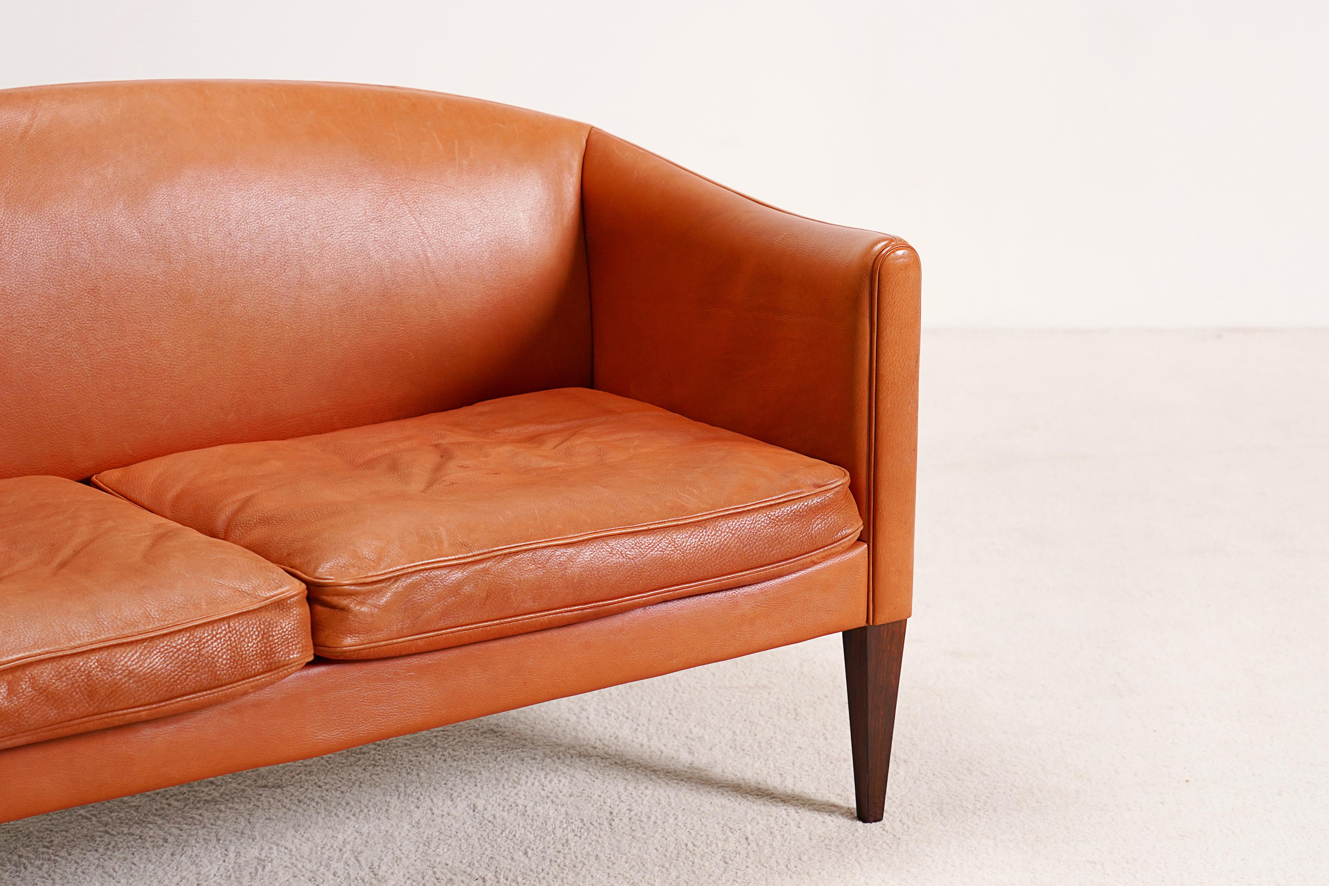 Illum Wikkelsø, Leather Sofa for Holger Christiansen, Denmark, 1960 For Sale 7