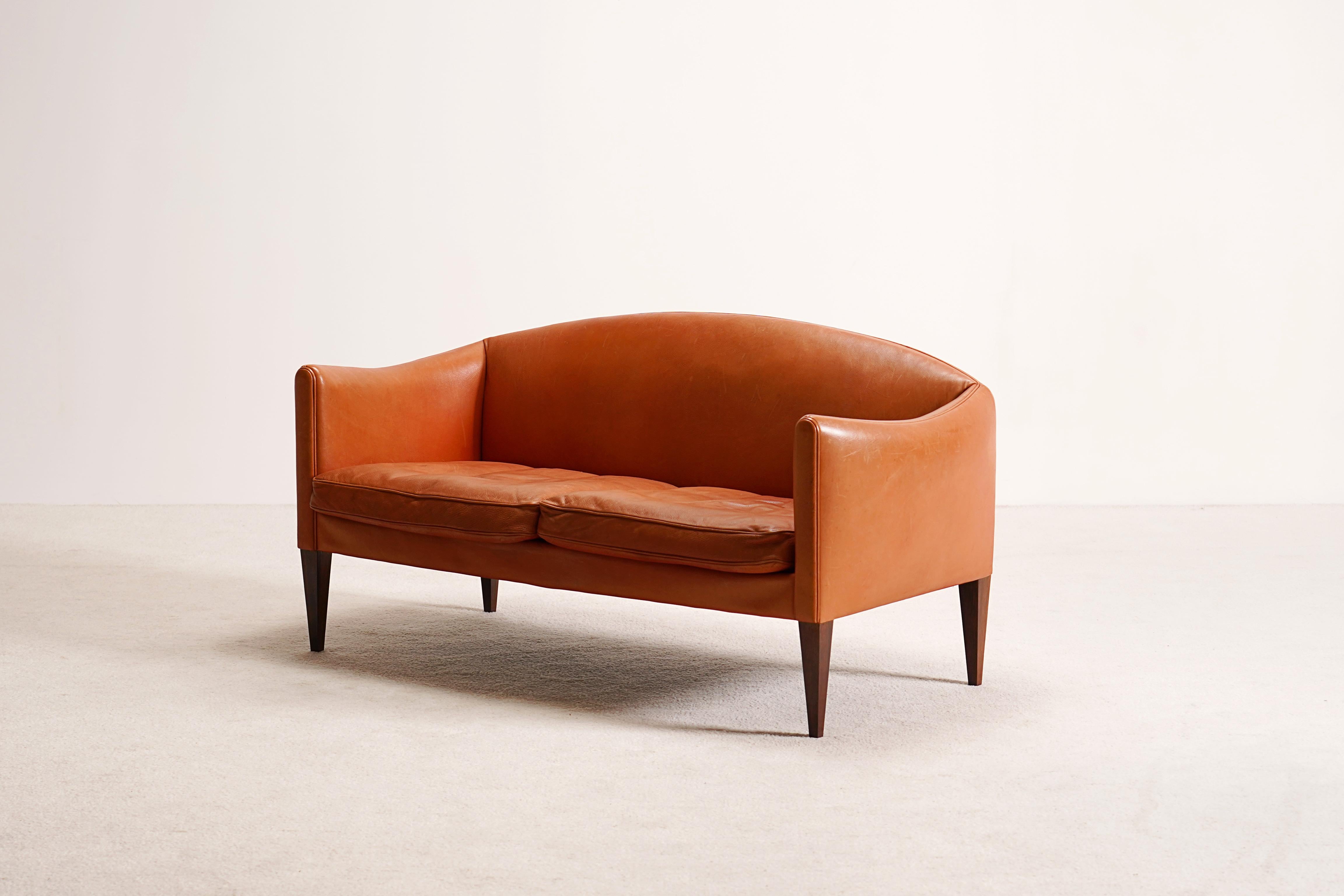 Danish Illum Wikkelsø, Leather Sofa for Holger Christiansen, Denmark, 1960 For Sale