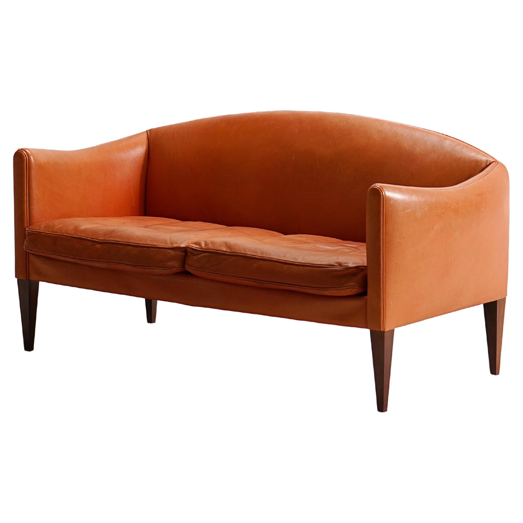 Illum Wikkelsø, Leather Sofa for Holger Christiansen, Denmark, 1960 For Sale