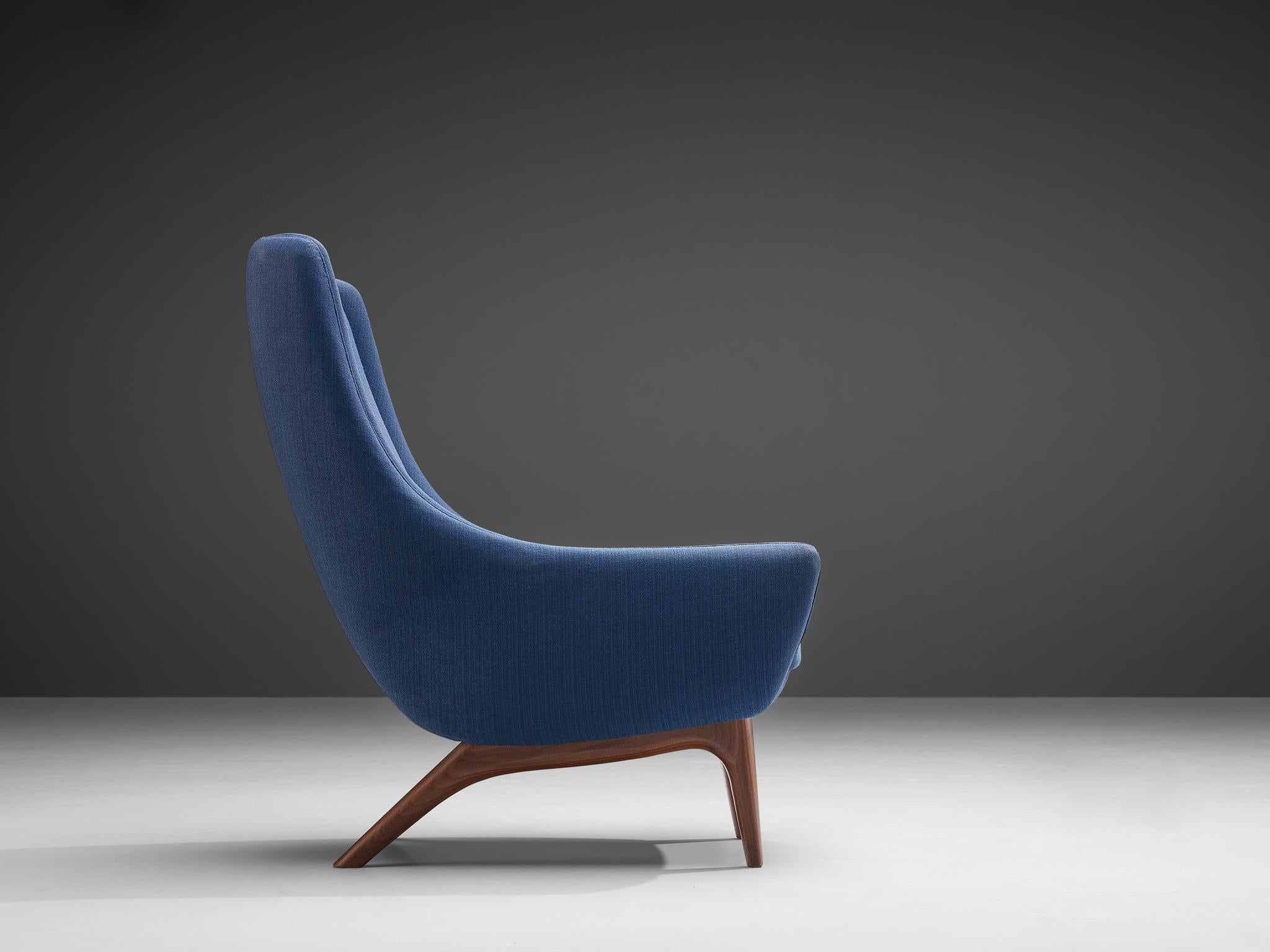 Danish Illum Wikkelsø for A. Mikael Laursen & Søn Lounge Chair in Blue Upholstery
